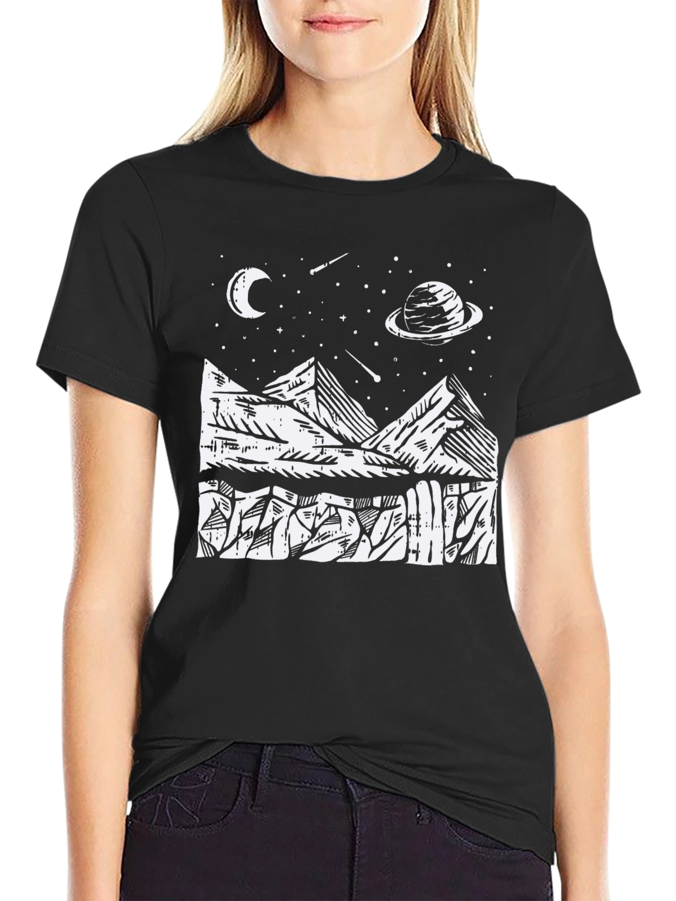 Cosmic Mountain Black Graphic Tee