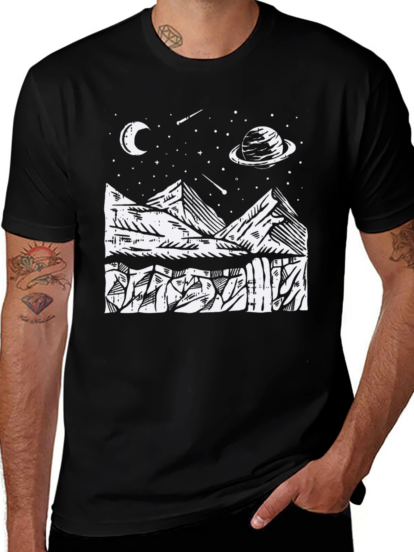 Cosmic Mountain Black Graphic Tee