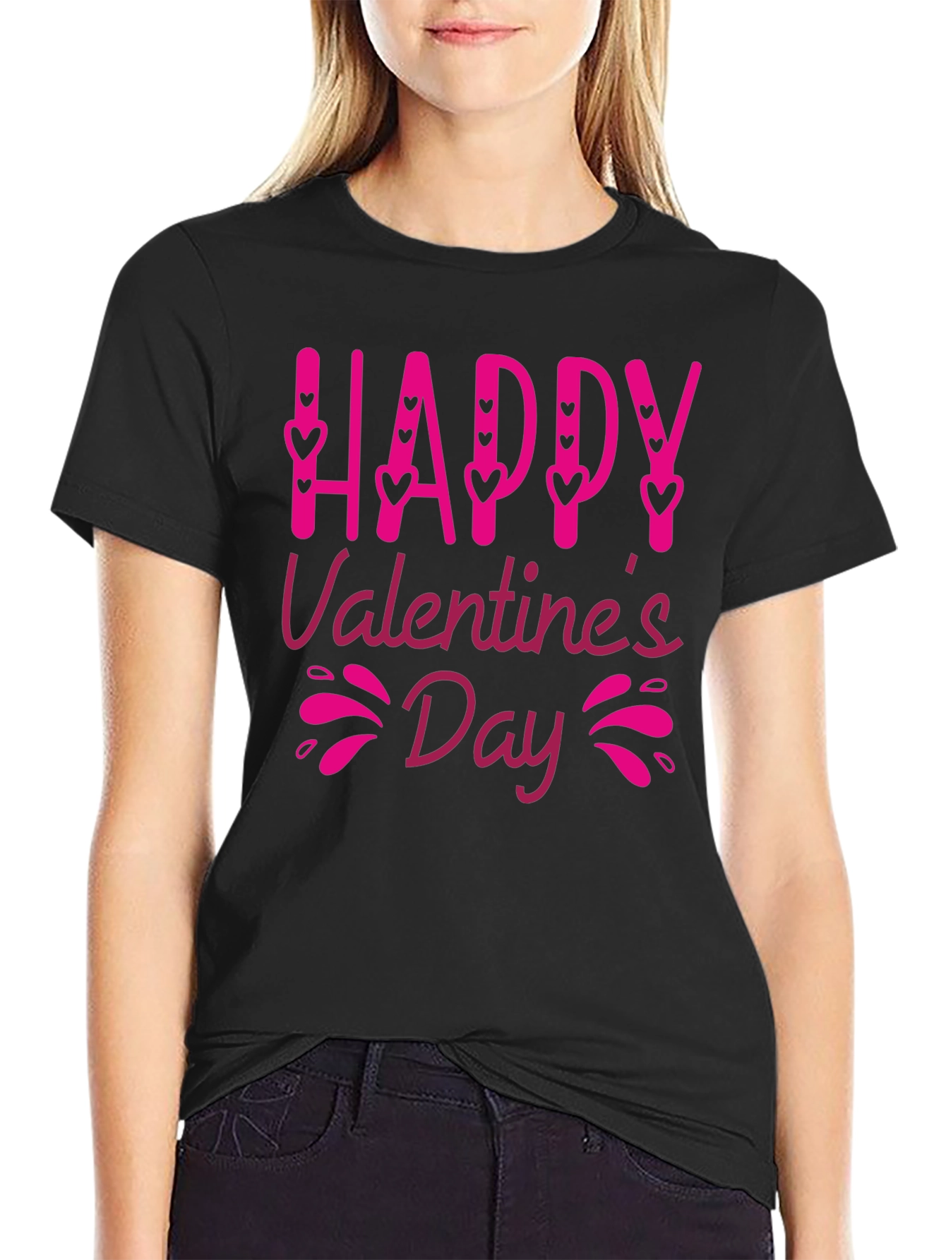 Happy Valentines Day Black Graphic Tee