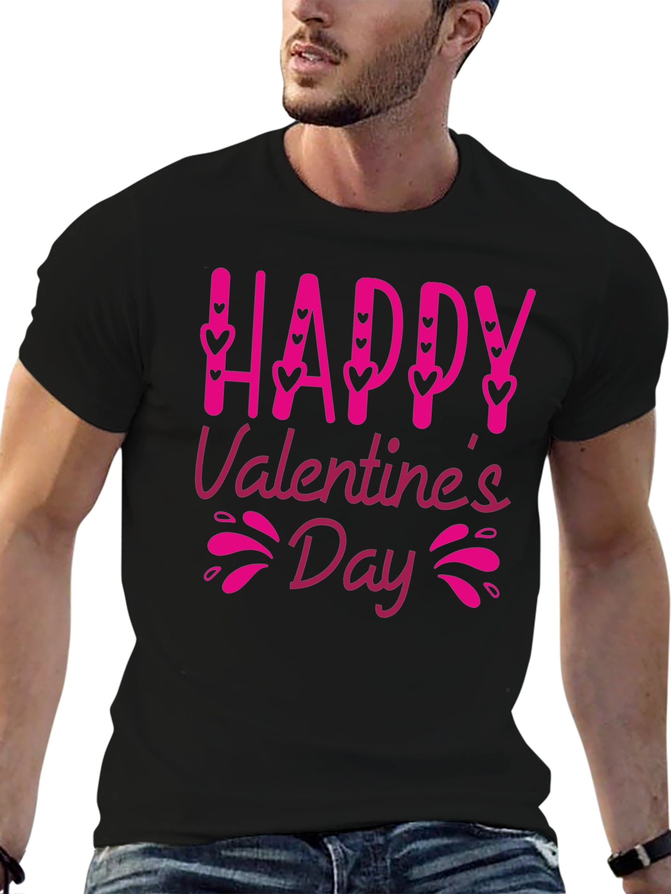 Happy Valentines Day Black Graphic Tee
