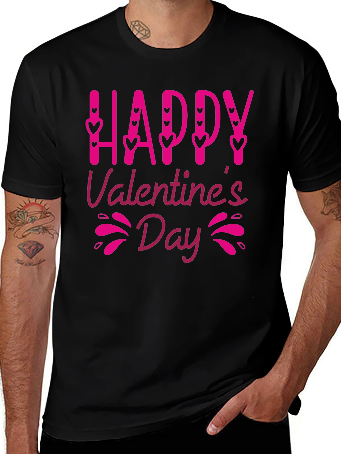 Happy Valentines Day Black Graphic Tee