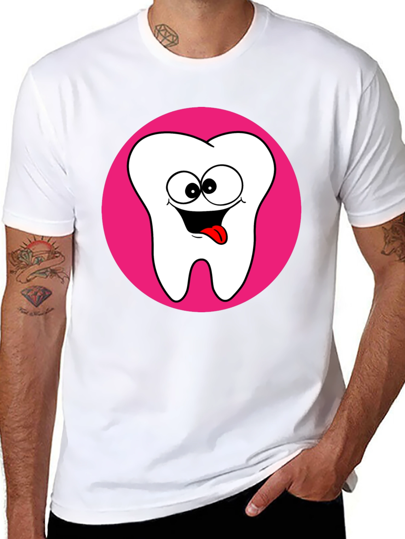 Funny Tooth Cartoon Graphic Black T-Shirt