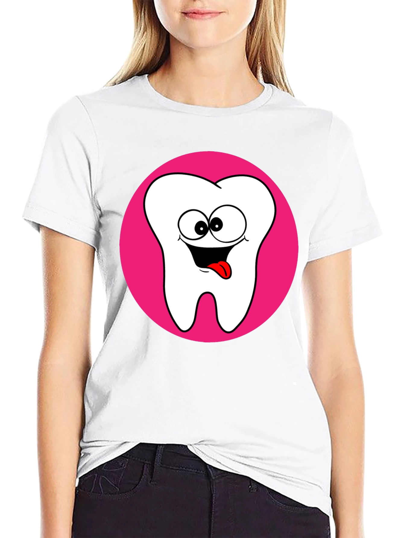 Funny Tooth Cartoon Graphic Black T-Shirt