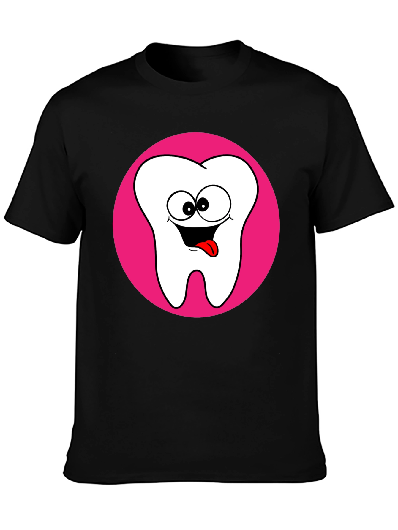 Funny Tooth Cartoon Graphic Black T-Shirt