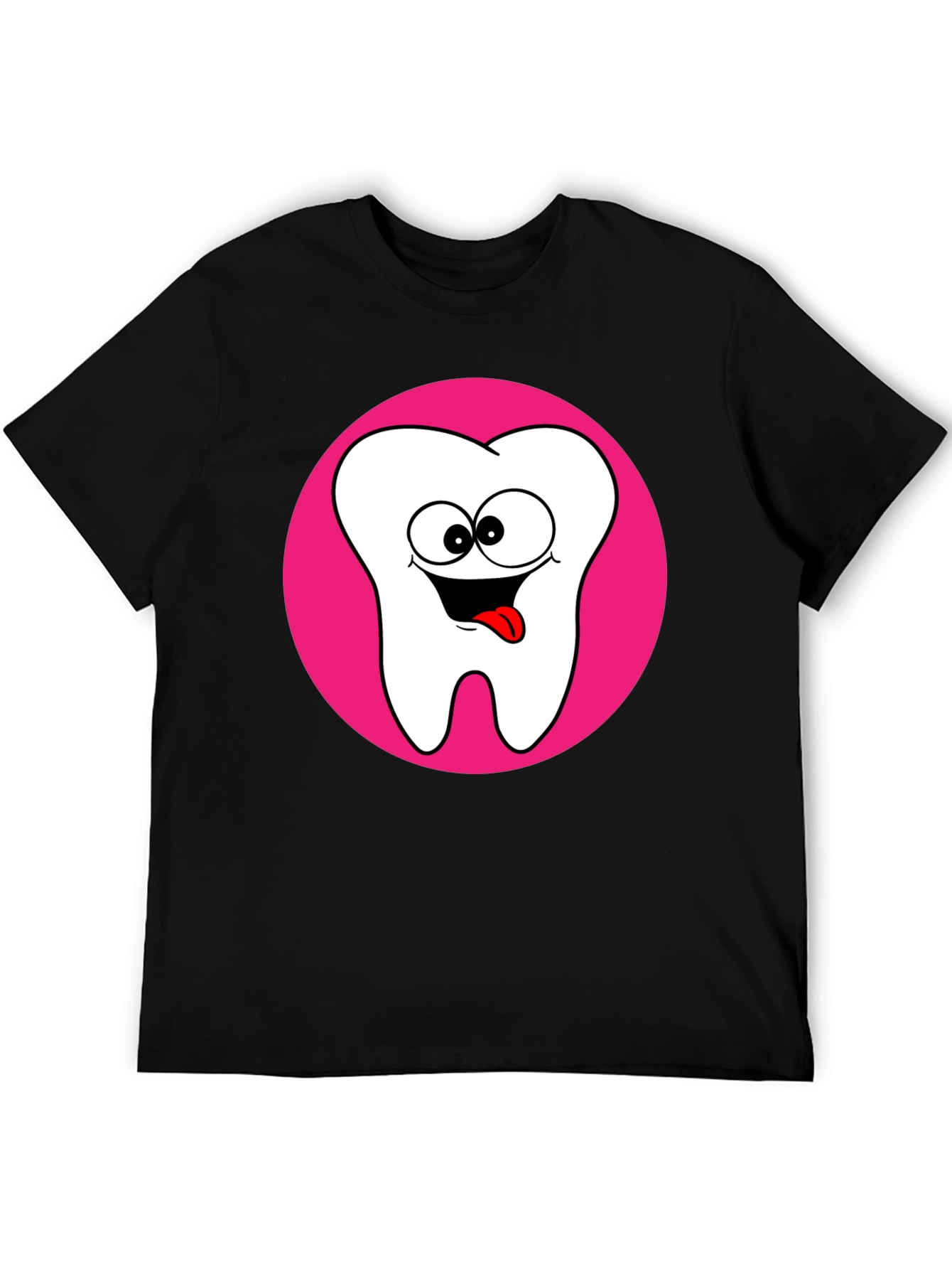 Funny Tooth Cartoon Graphic Black T-Shirt