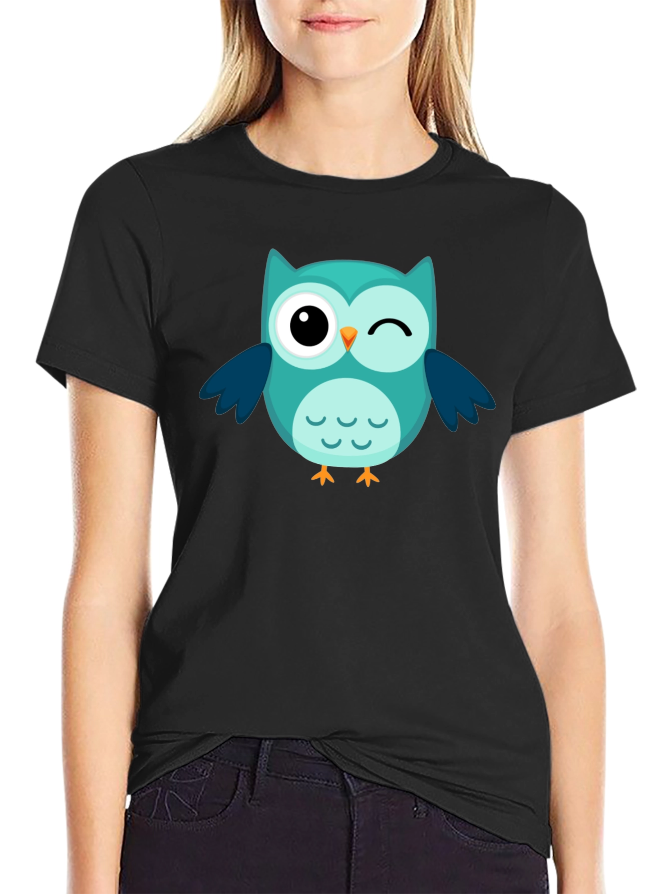 Winking Owl Graphic Tee - Black Cotton Comfort