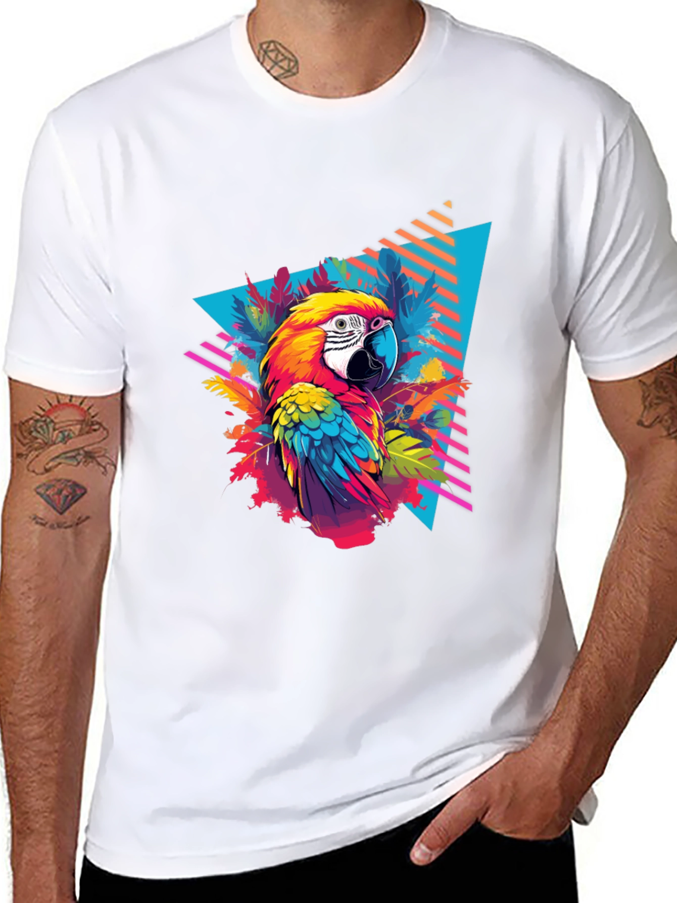 Tropical Parrot Graphic Black T-Shirt