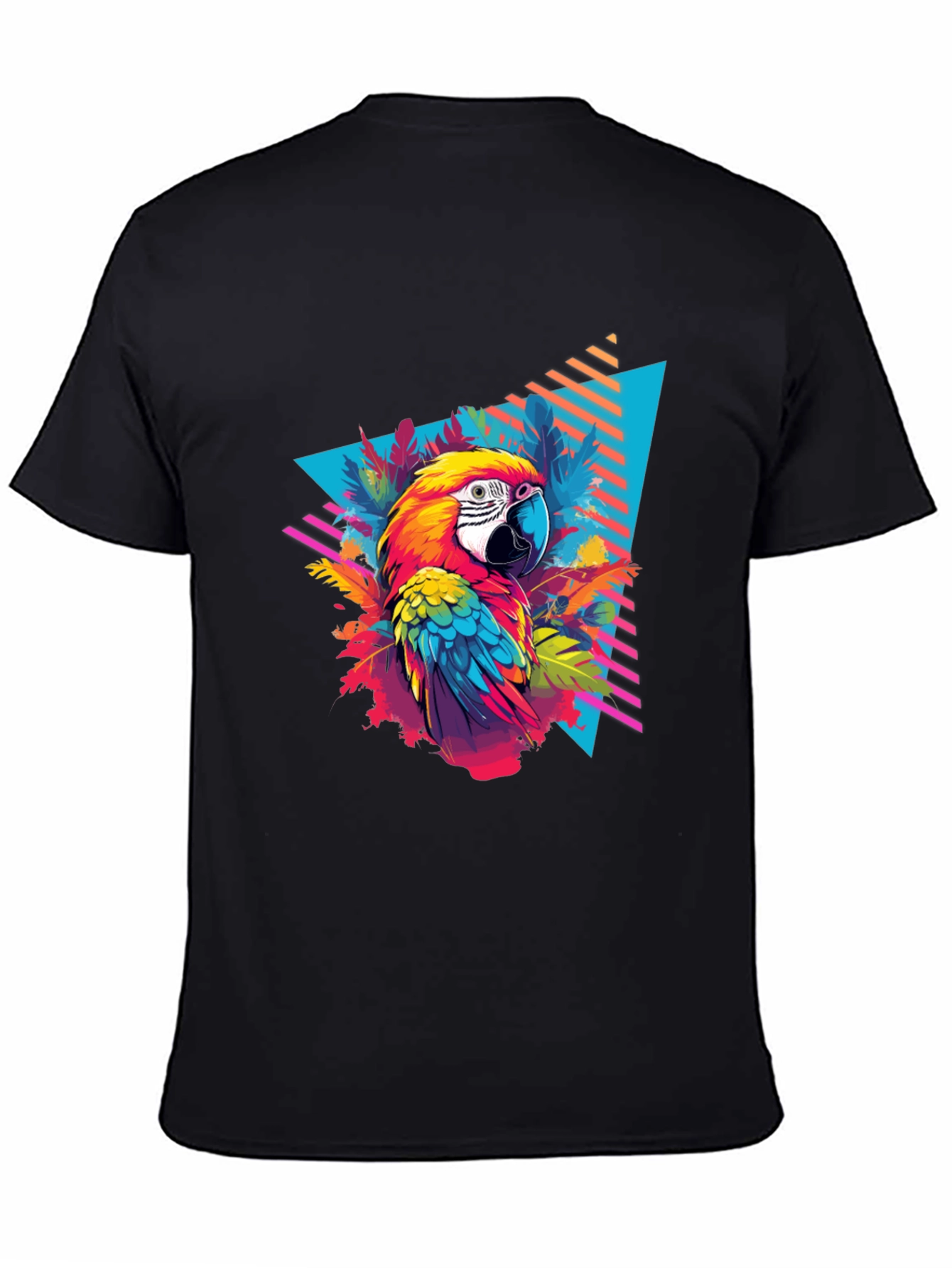 Tropical Parrot Graphic Black T-Shirt