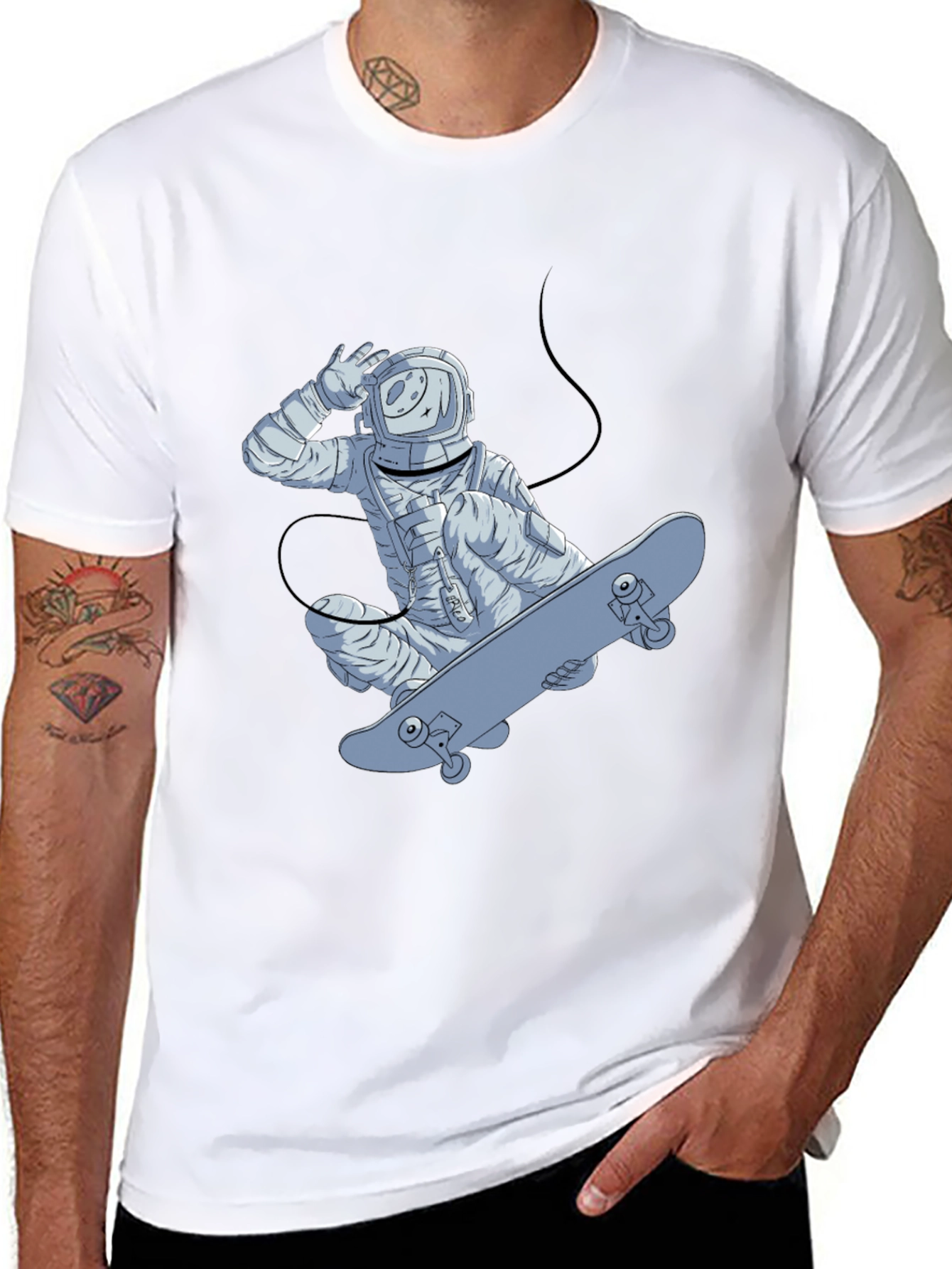Astronaut Skateboarder Graphic Tee - Black