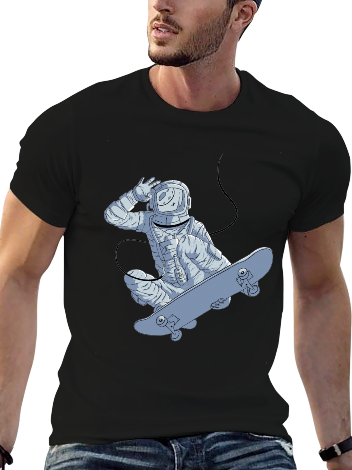 Astronaut Skateboarder Graphic Tee - Black