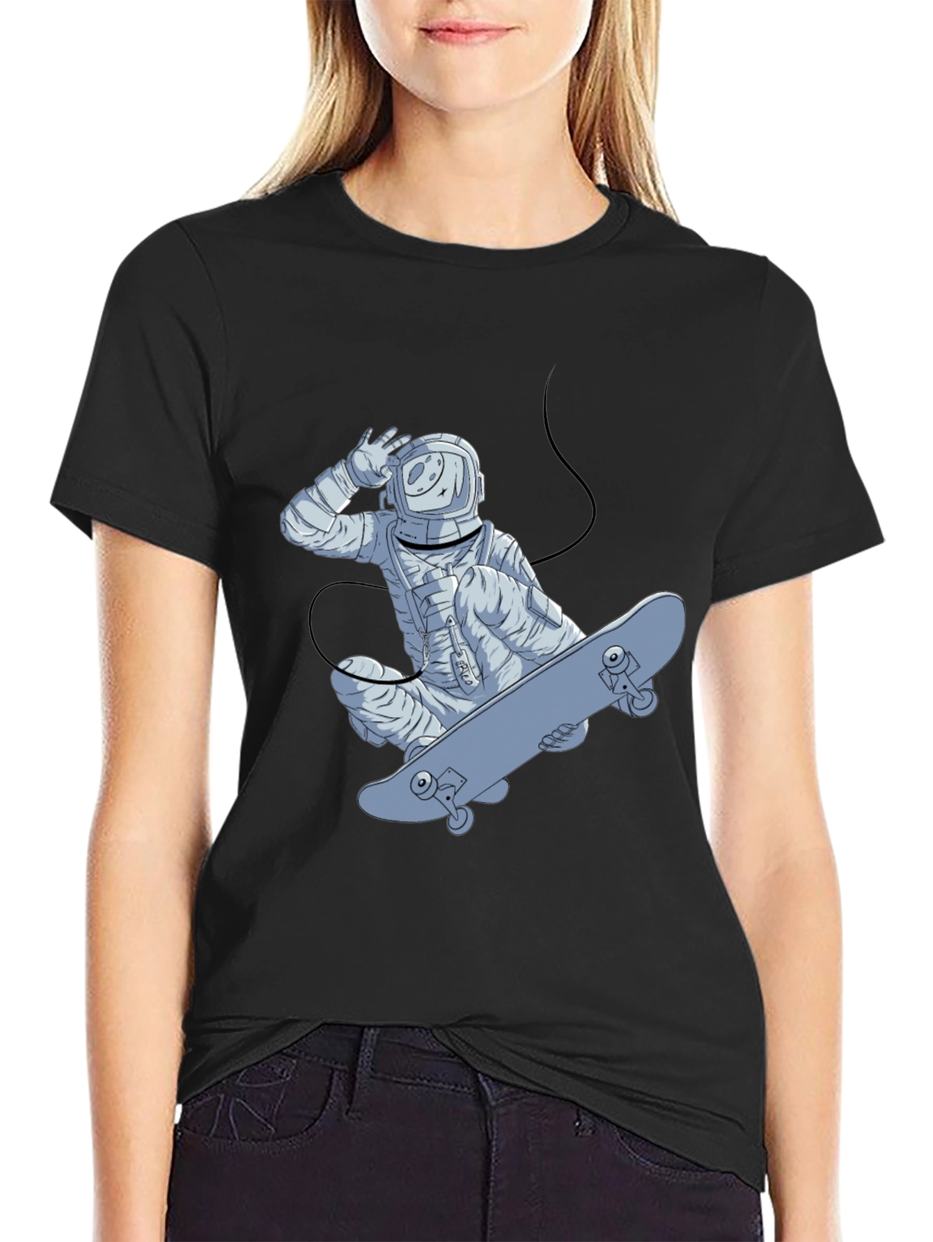 Astronaut Skateboarder Graphic Tee - Black