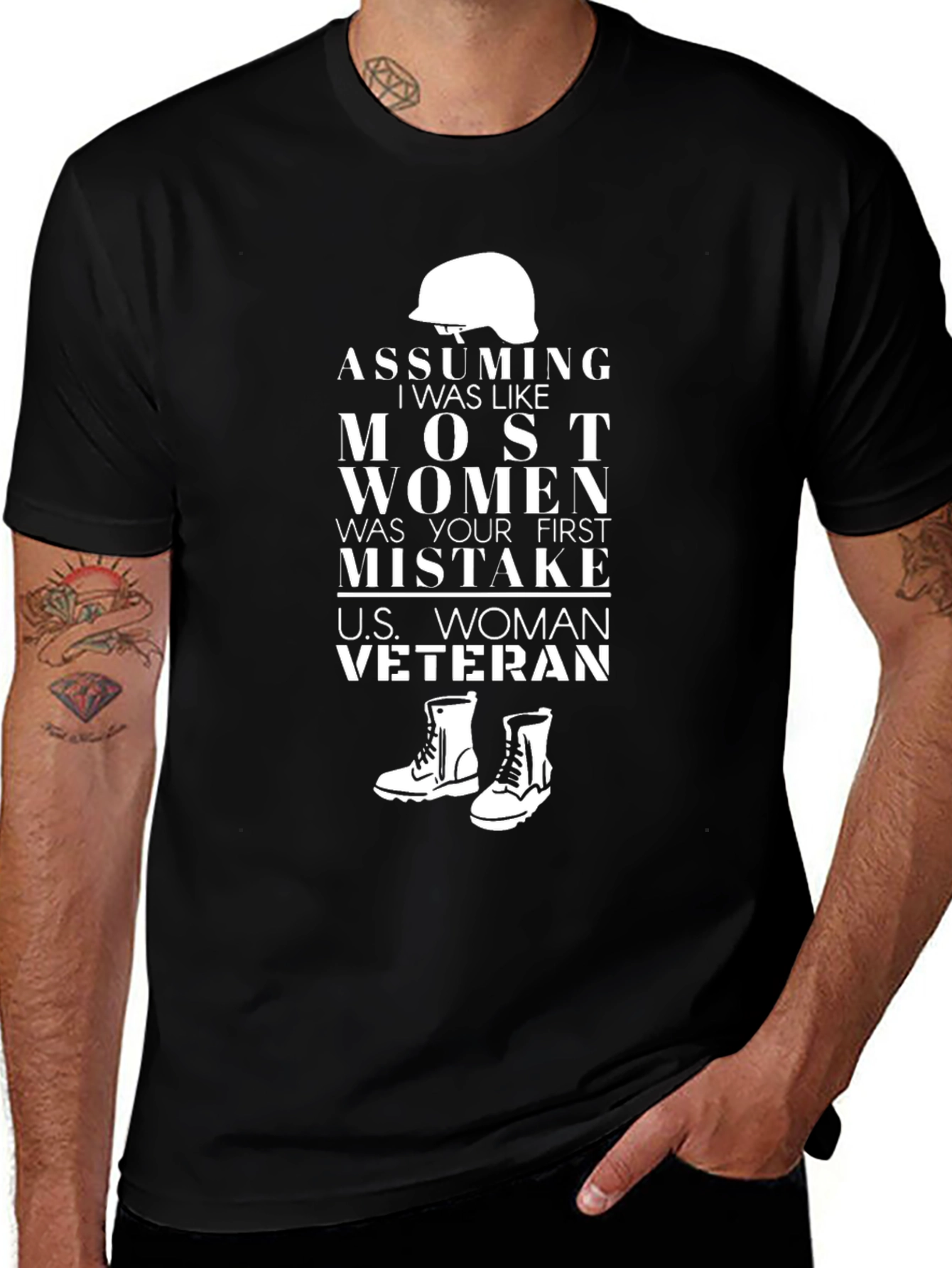 U.S. Woman Veteran Graphic Tee - Black Cotton