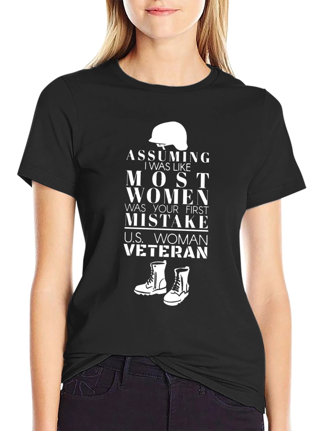 U.S. Woman Veteran Graphic Tee - Black Cotton