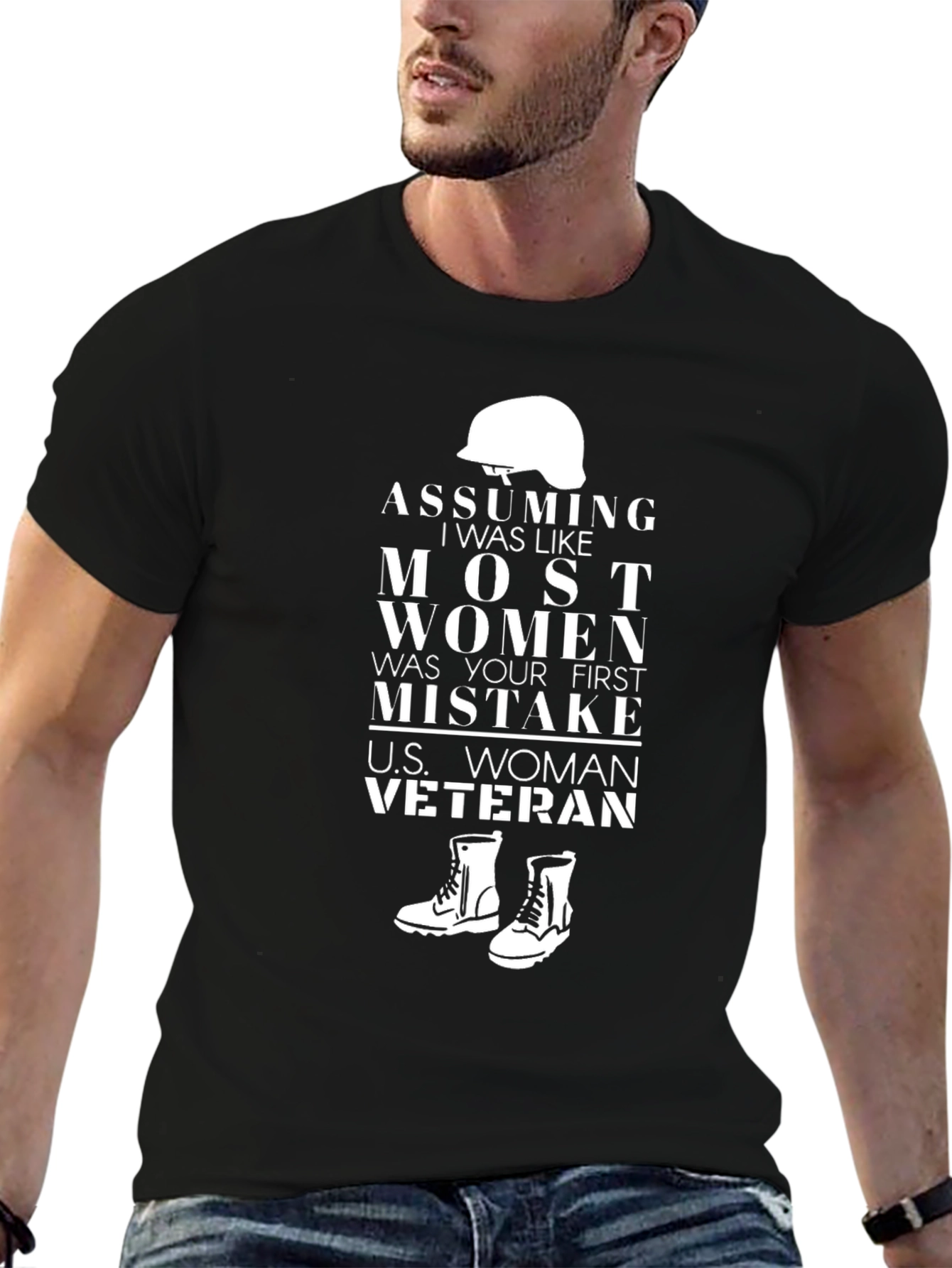 U.S. Woman Veteran Graphic Tee - Black Cotton