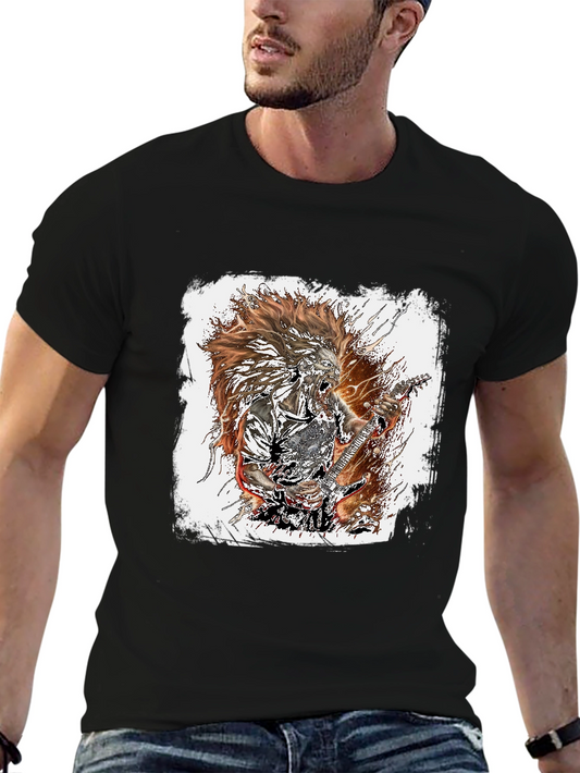 Black Graphic Tee - Rock Guitarist Design