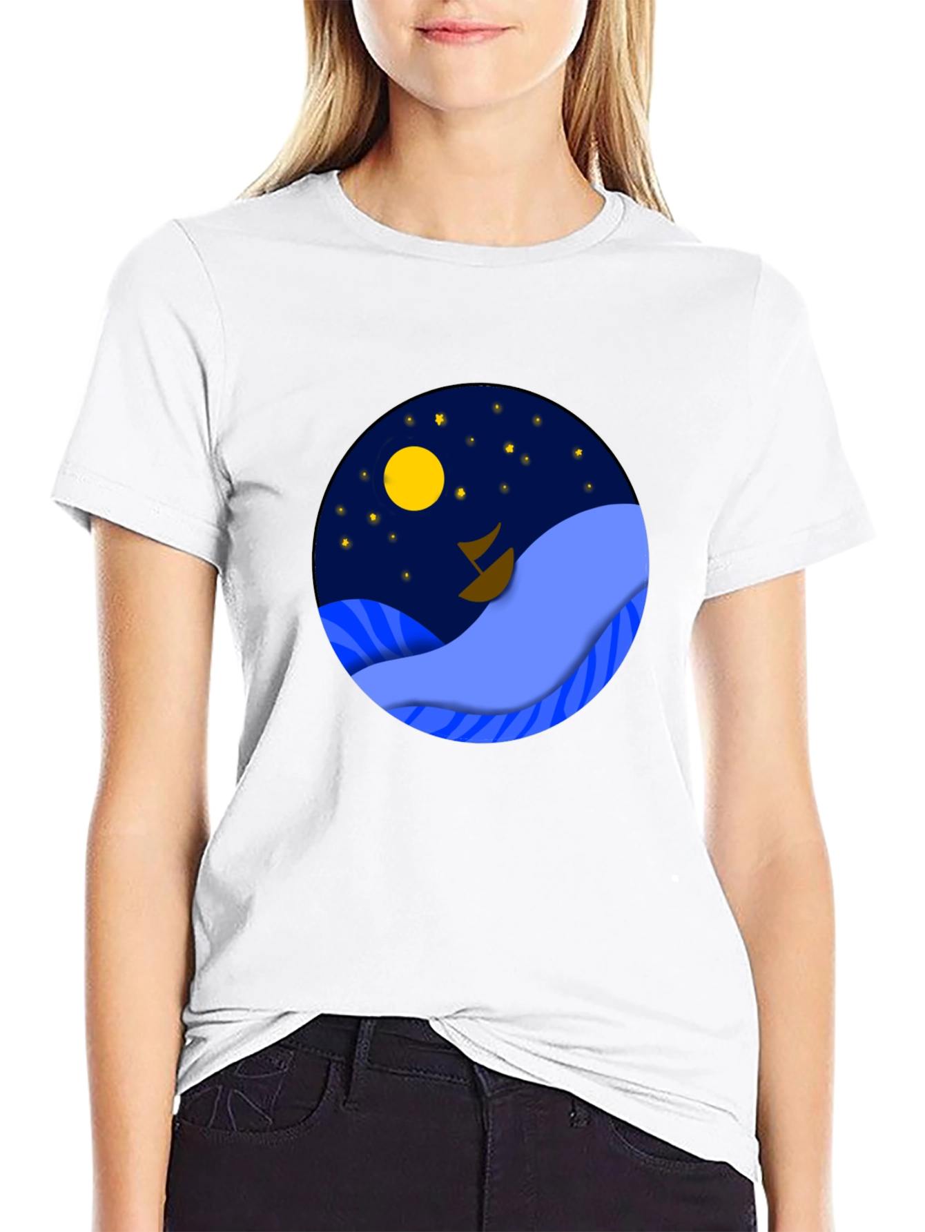 Night Sea Graphic Tee - Stylish Mens Black T-Shirt