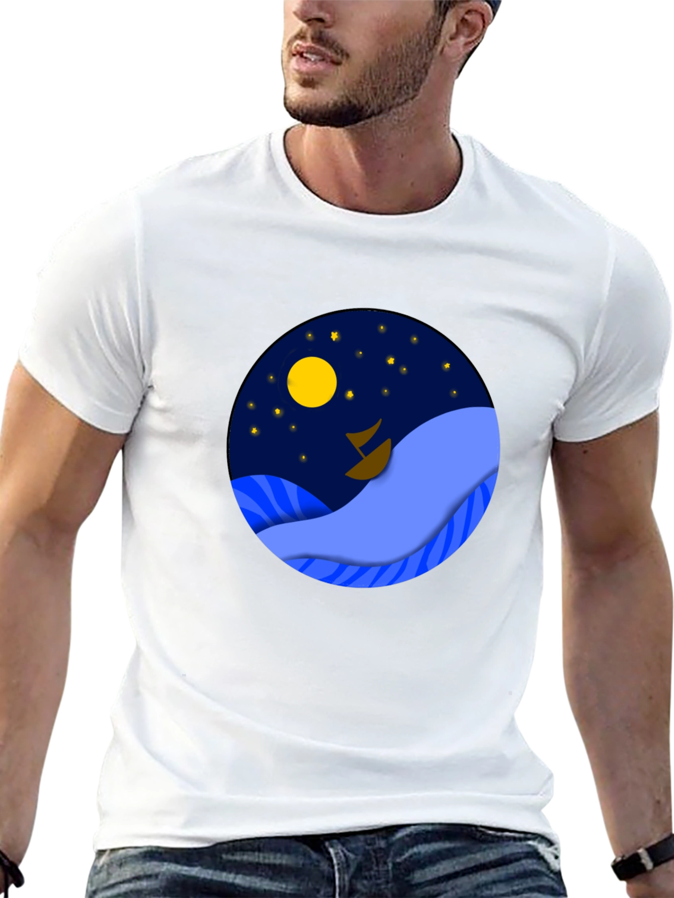 Night Sea Graphic Tee - Stylish Mens Black T-Shirt