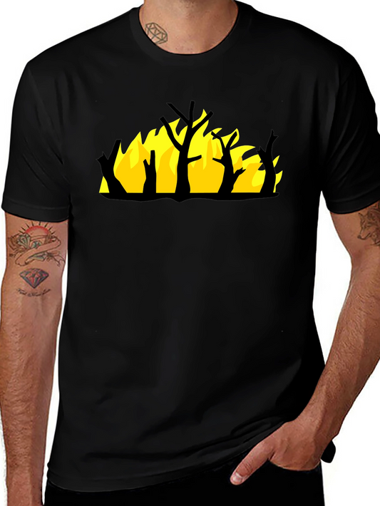 Burning Tree Graphic Tee - Black Cotton Shirt