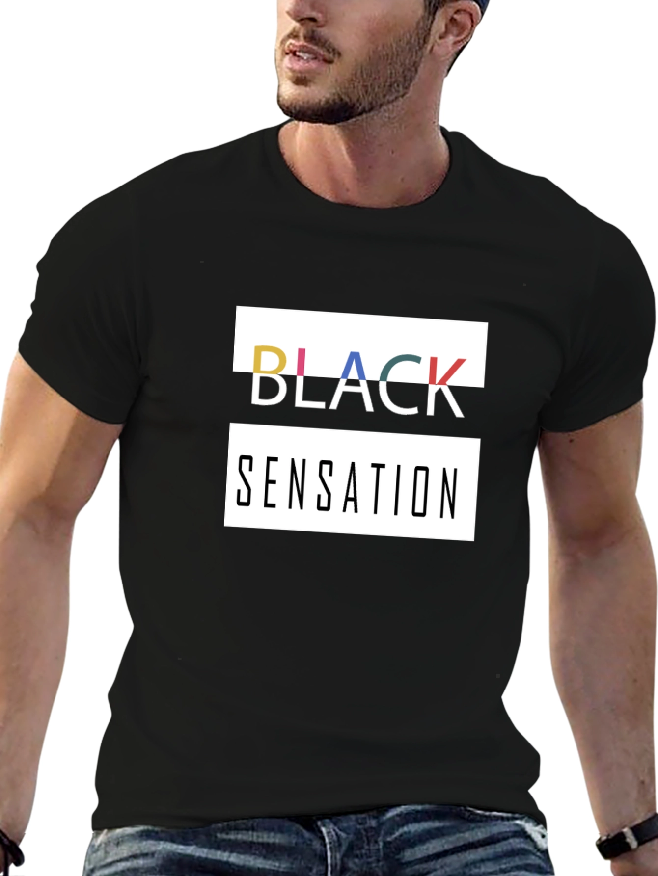 Black Sensation Graphic Print Tee - Modern Style