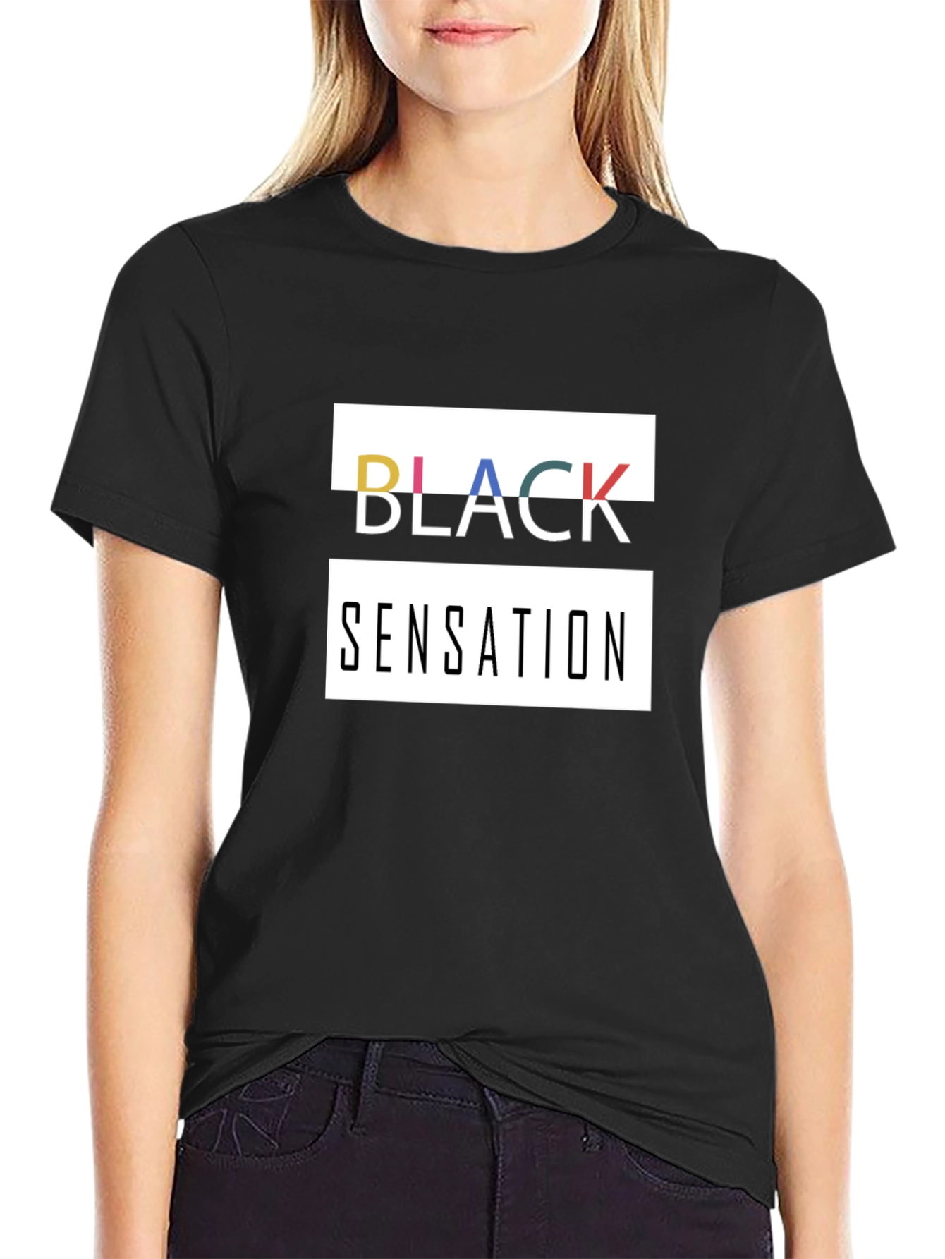 Black Sensation Graphic Print Tee - Modern Style