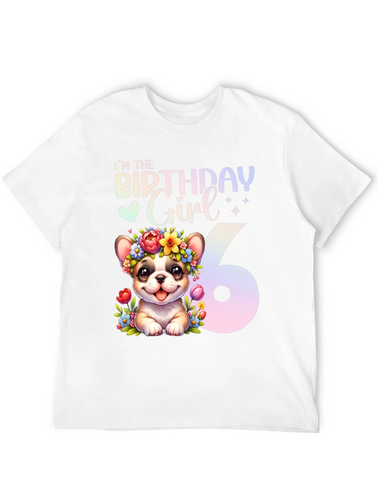 Birthday Girl 6 T-Shirt - Cute Puppy Floral Design