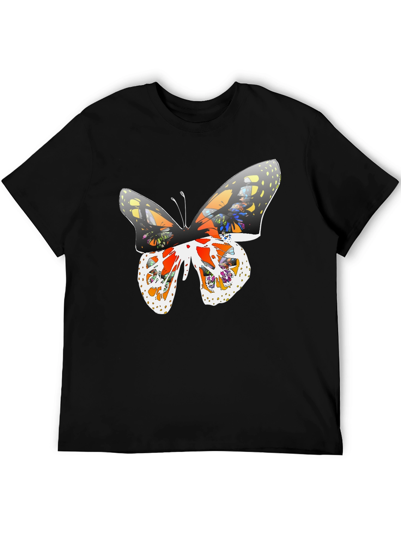 Butterfly Graphic Print Tee - Casual Black T-Shirt