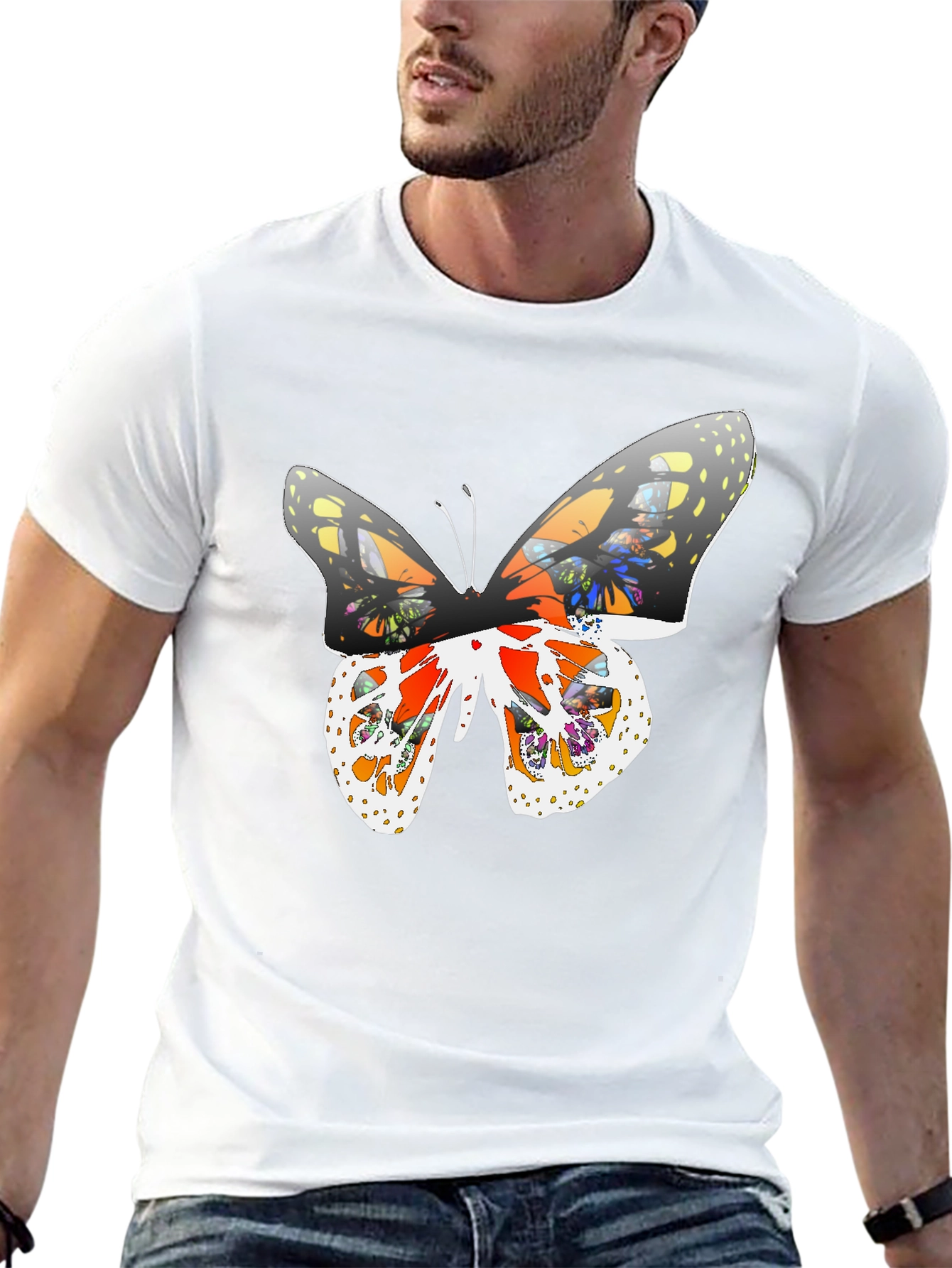 Butterfly Graphic Print Tee - Casual Black T-Shirt