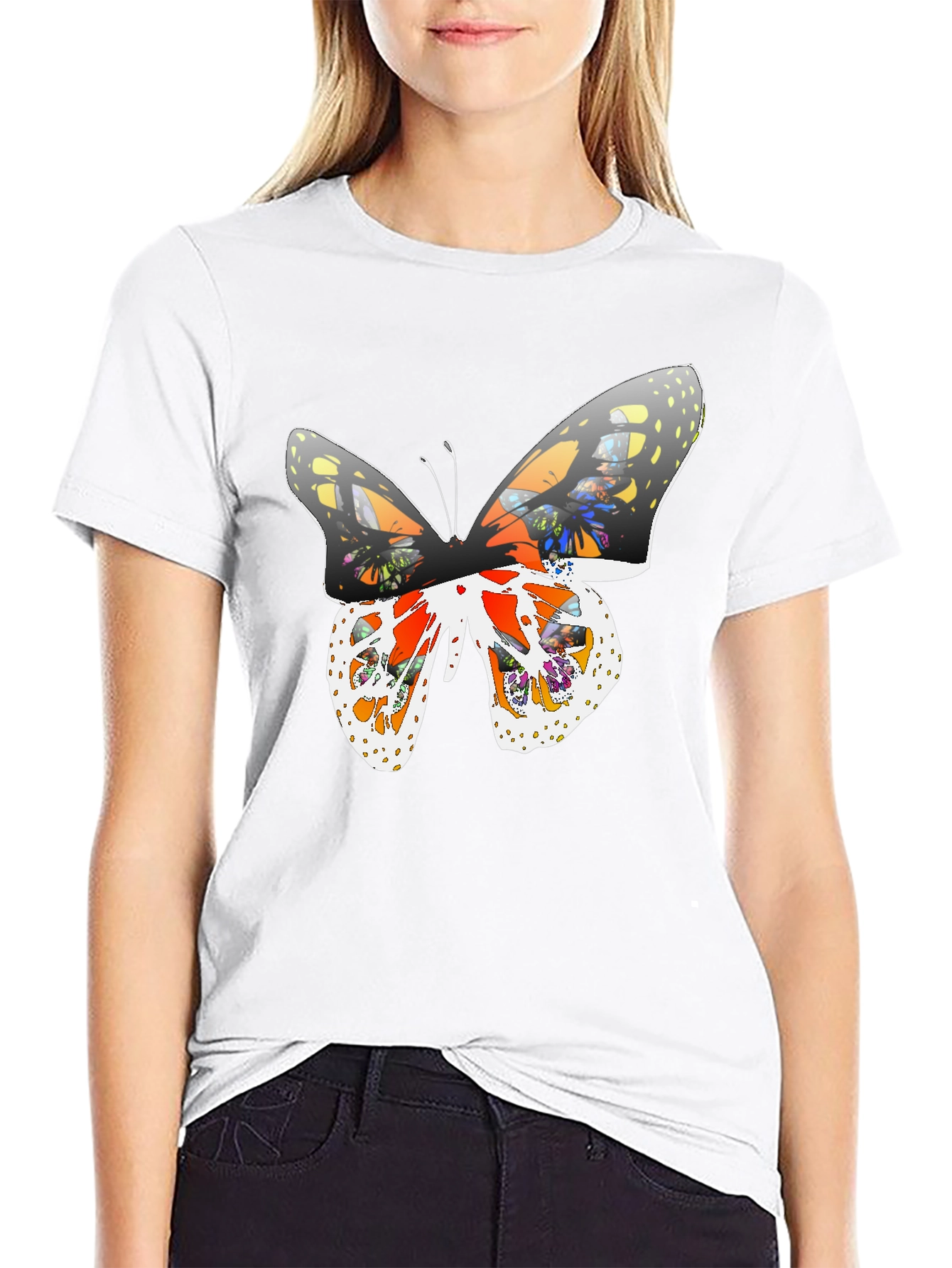 Butterfly Graphic Print Tee - Casual Black T-Shirt