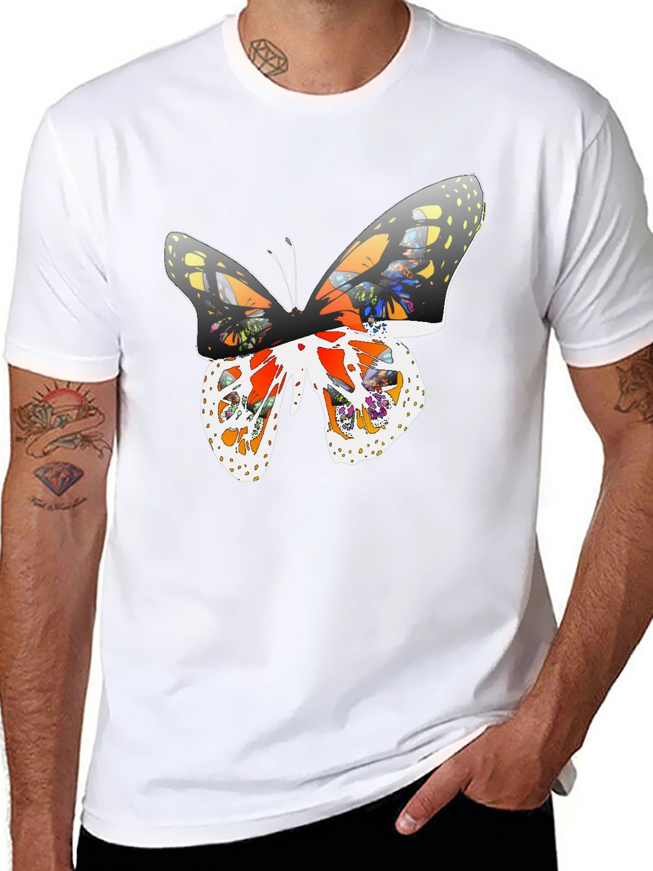 Butterfly Graphic Print Tee - Casual Black T-Shirt