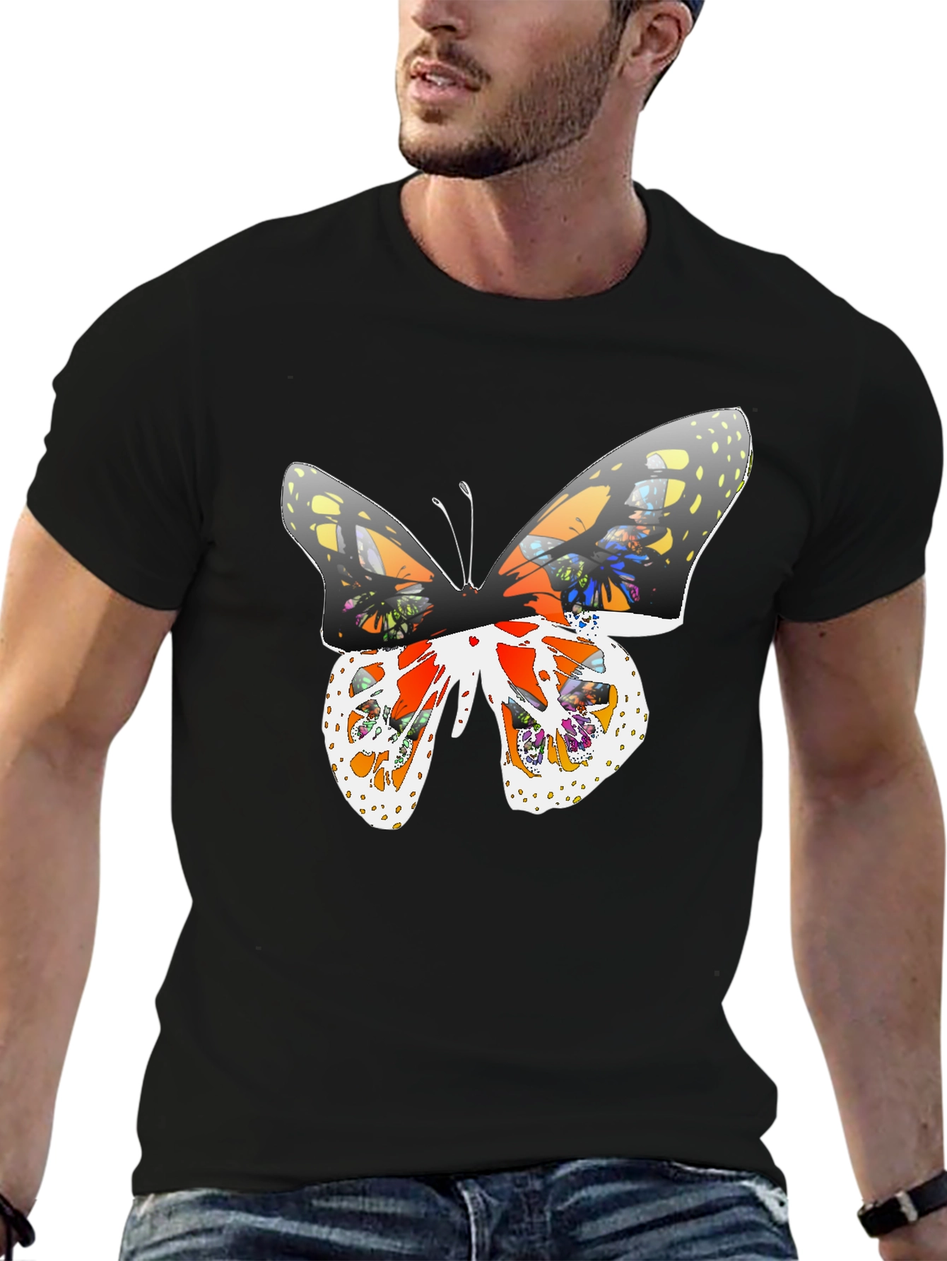 Butterfly Graphic Print Tee - Casual Black T-Shirt
