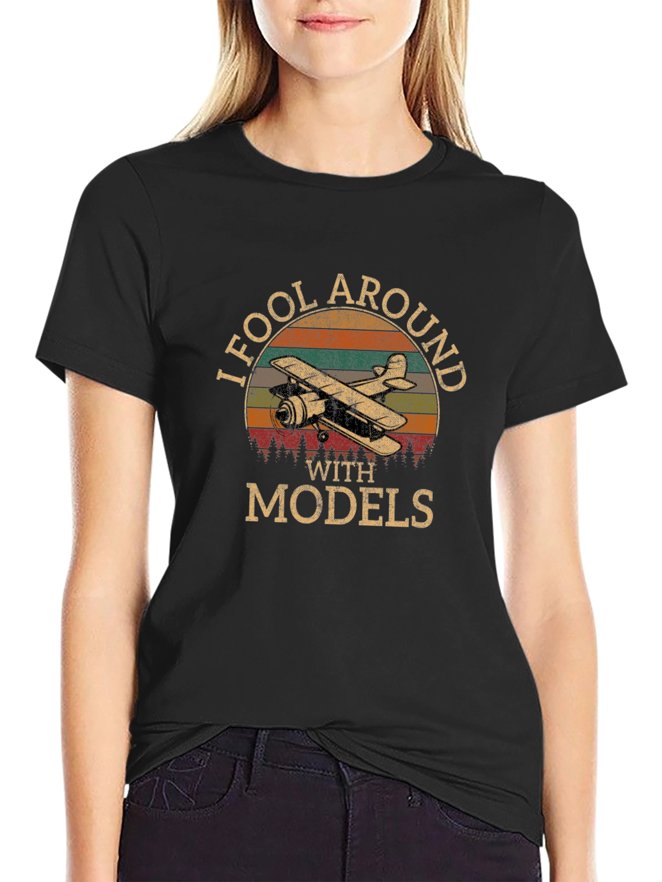 I Fool Around With Models T-Shirt Retro Airplane Design