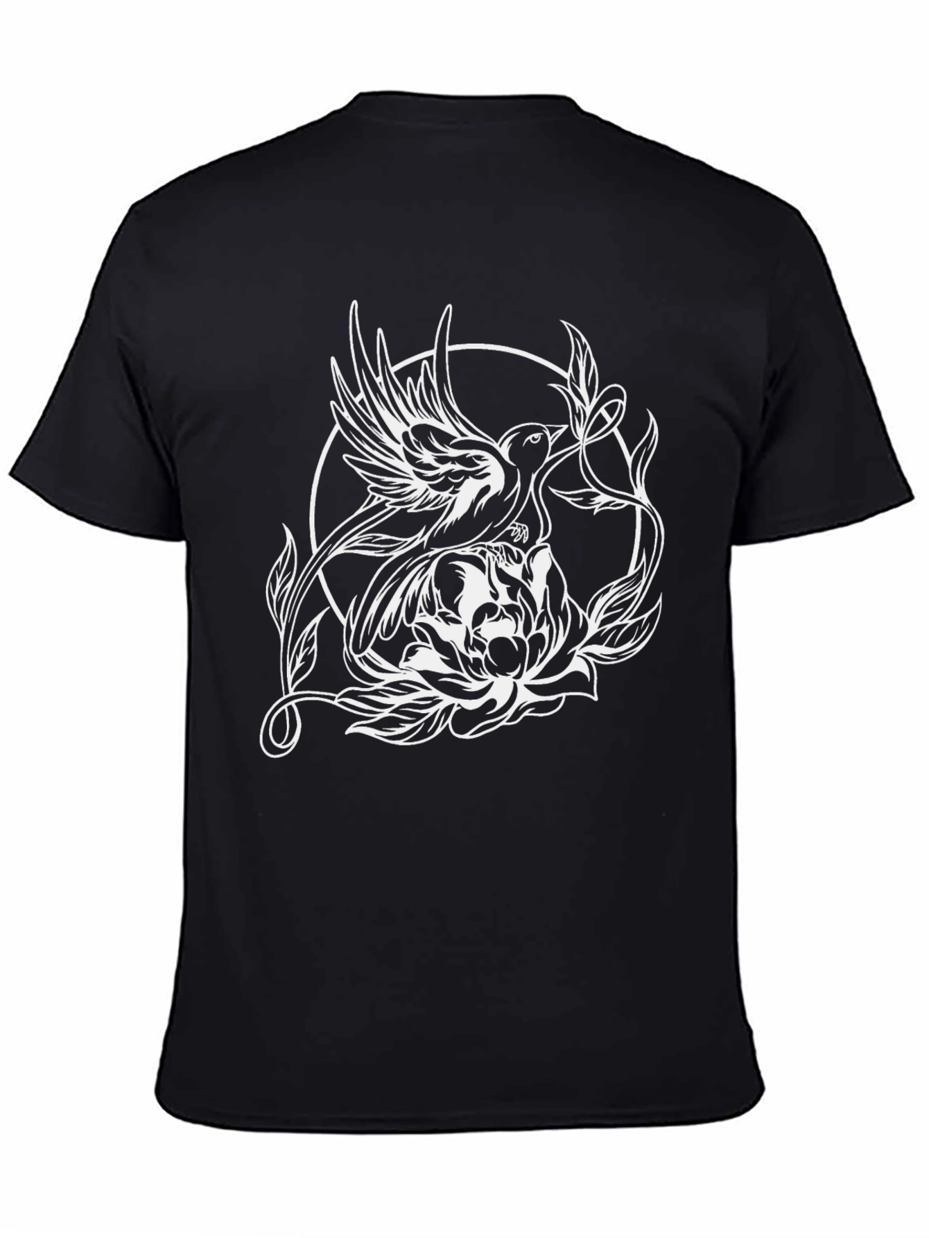 Bird & Flower Graphic Tee - Black