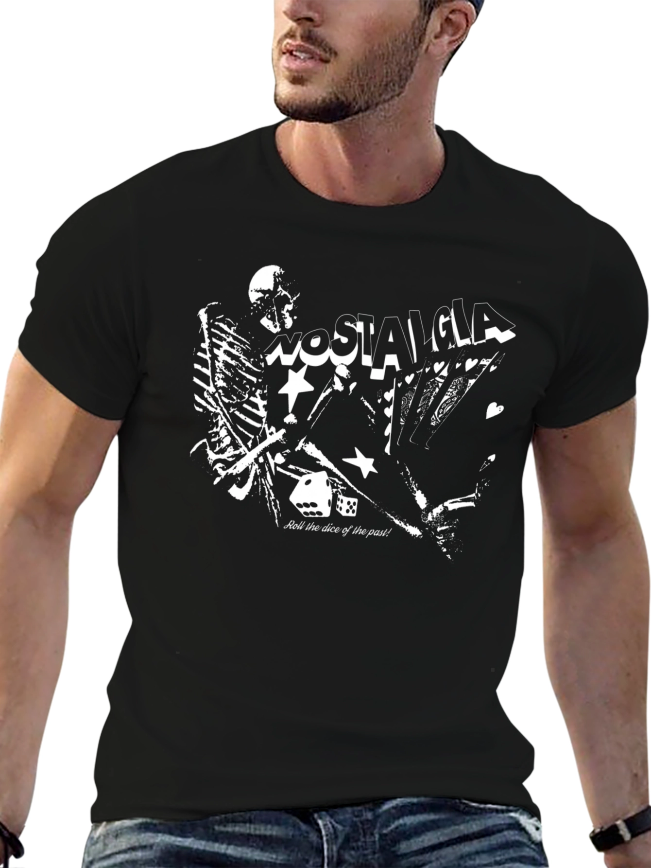 Nostalgia Skeleton Graphic Tee - Roll the Dice