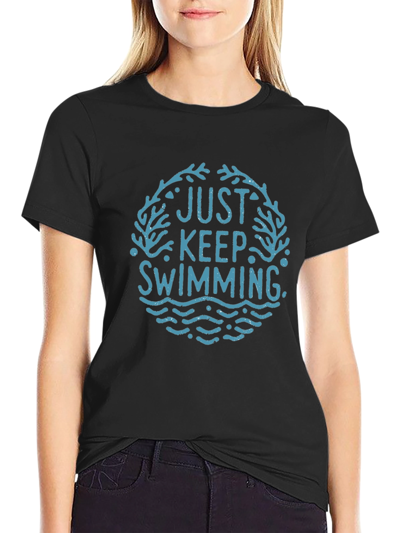 Just Keep Swimming Graphic Tee - Black