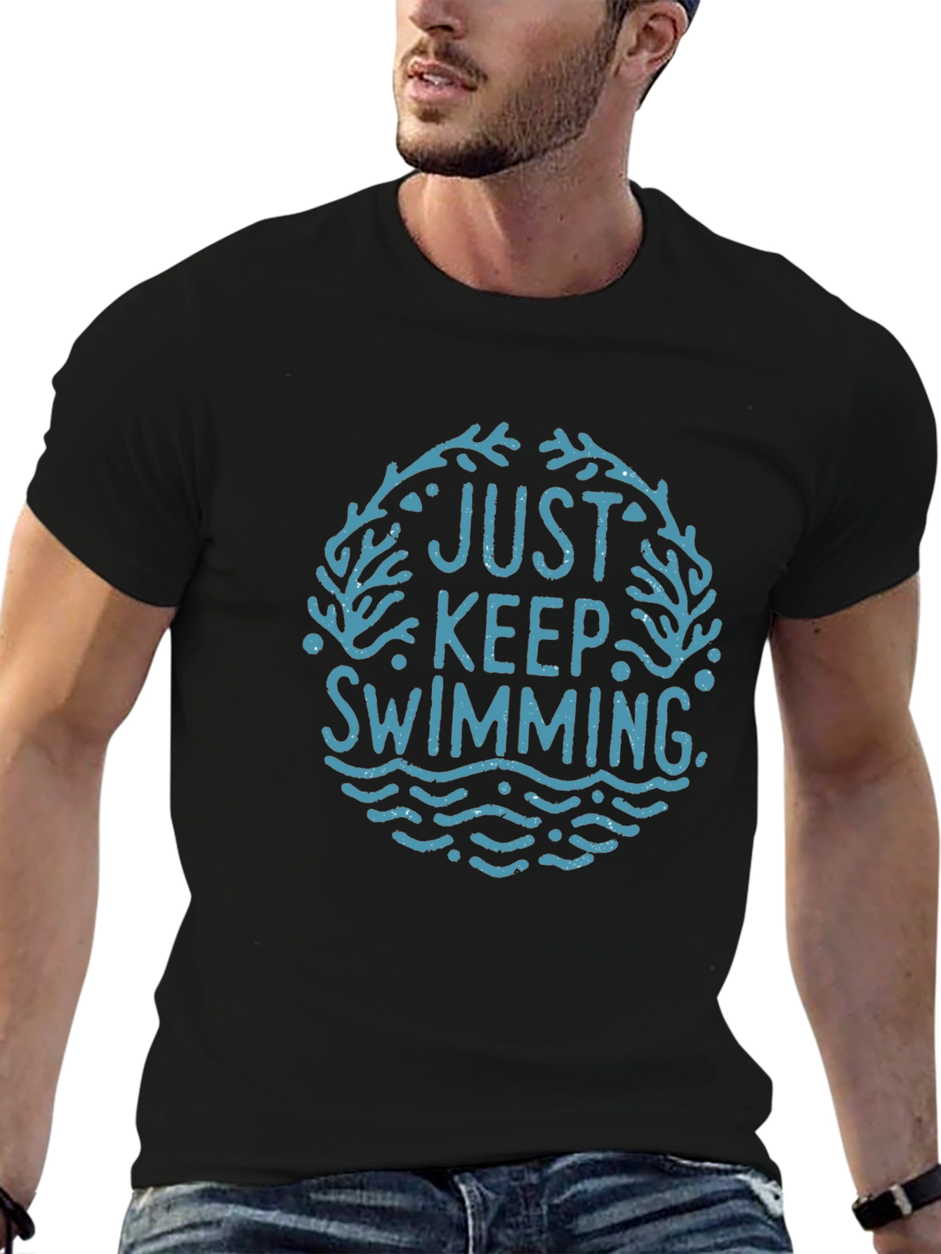 Just Keep Swimming Graphic Tee - Black