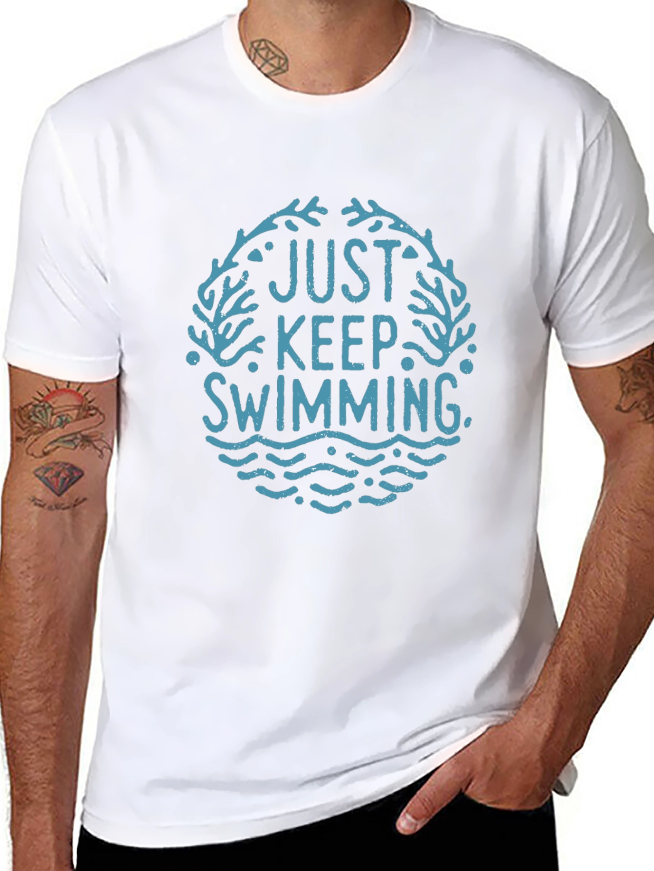 Just Keep Swimming Graphic Tee - Black