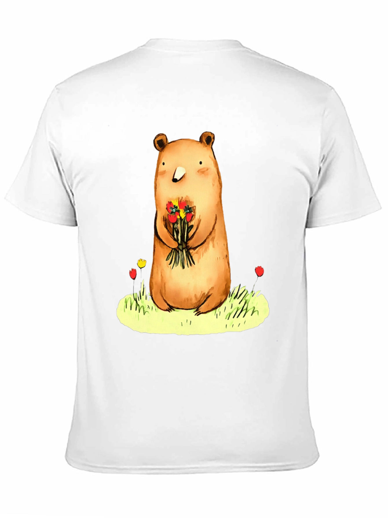 Bear with Flowers Graphic Tee - Soft Cotton Blend
