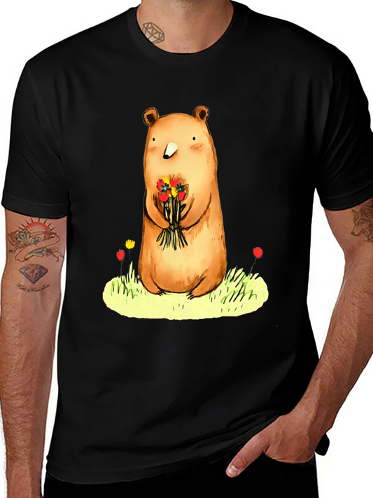 Bear with Flowers Graphic Tee - Soft Cotton Blend