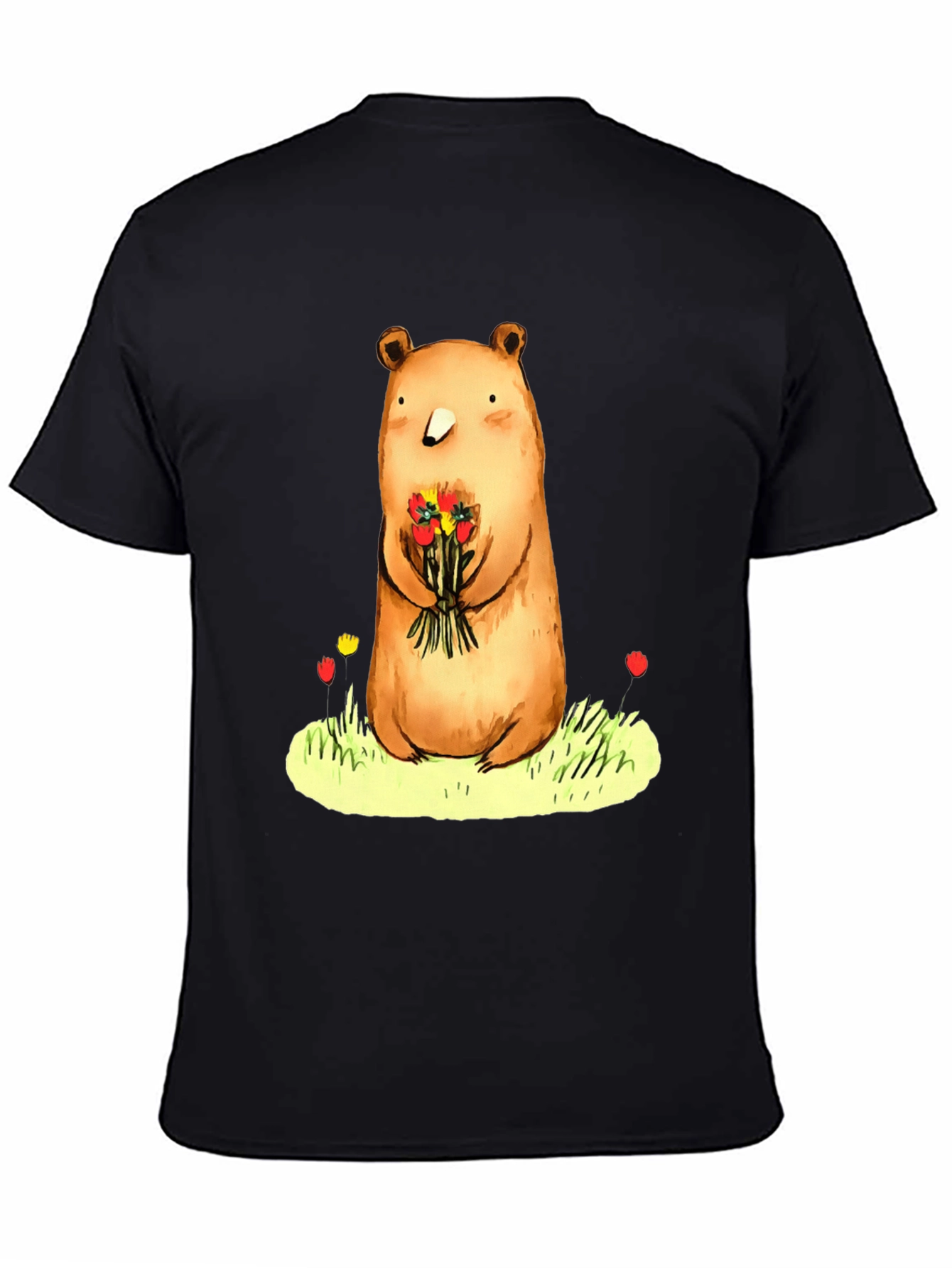 Bear with Flowers Graphic Tee - Soft Cotton Blend