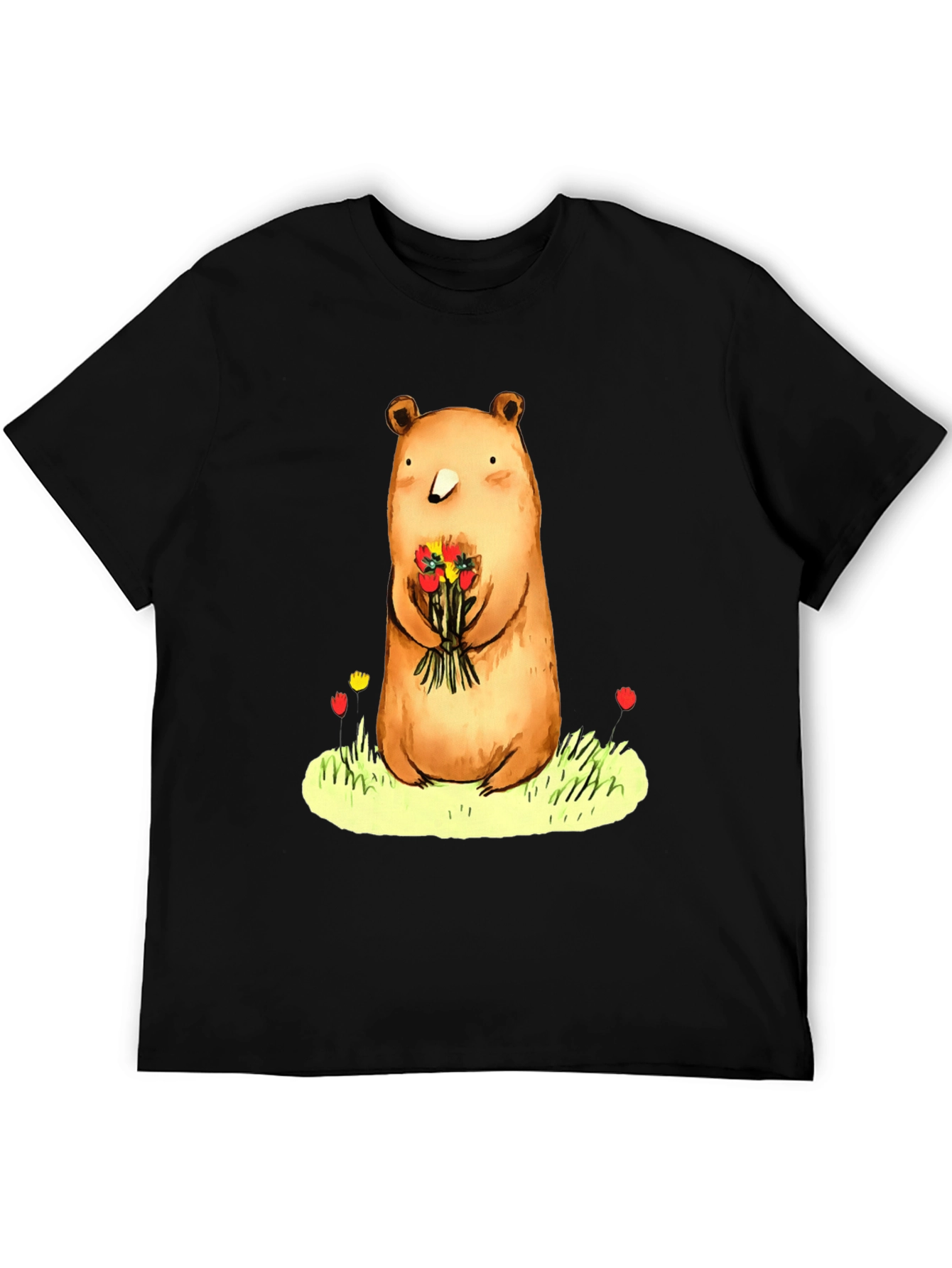 Bear with Flowers Graphic Tee - Soft Cotton Blend
