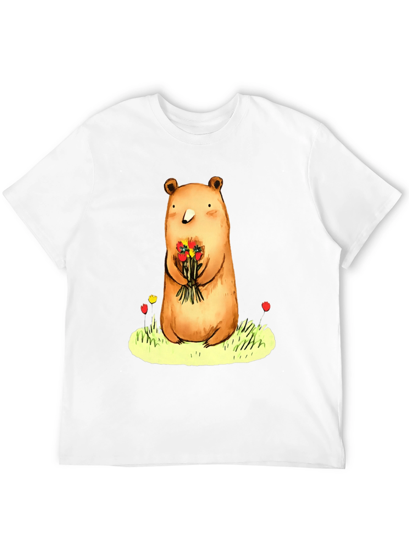 Bear with Flowers Graphic Tee - Soft Cotton Blend