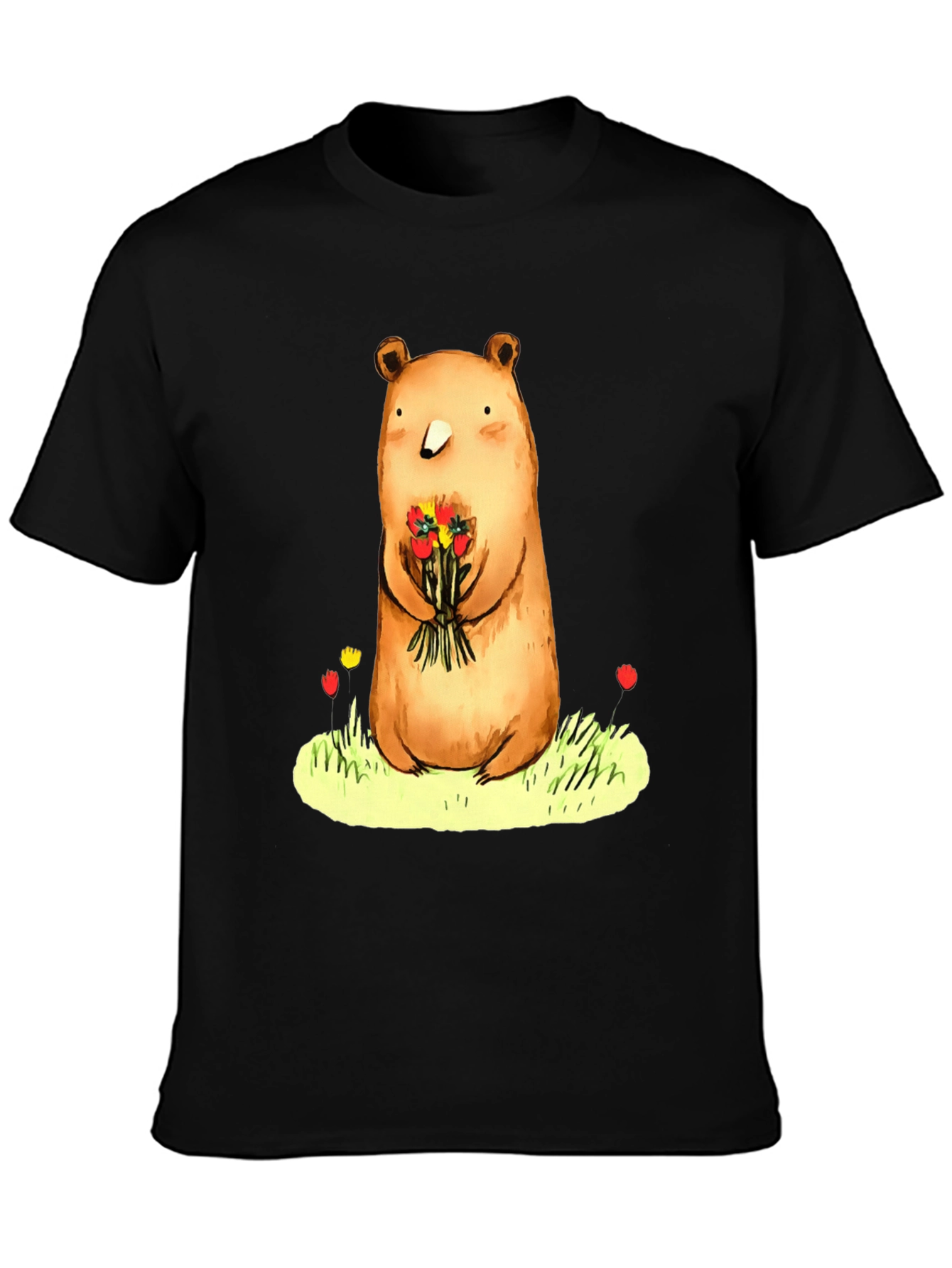Bear with Flowers Graphic Tee - Soft Cotton Blend