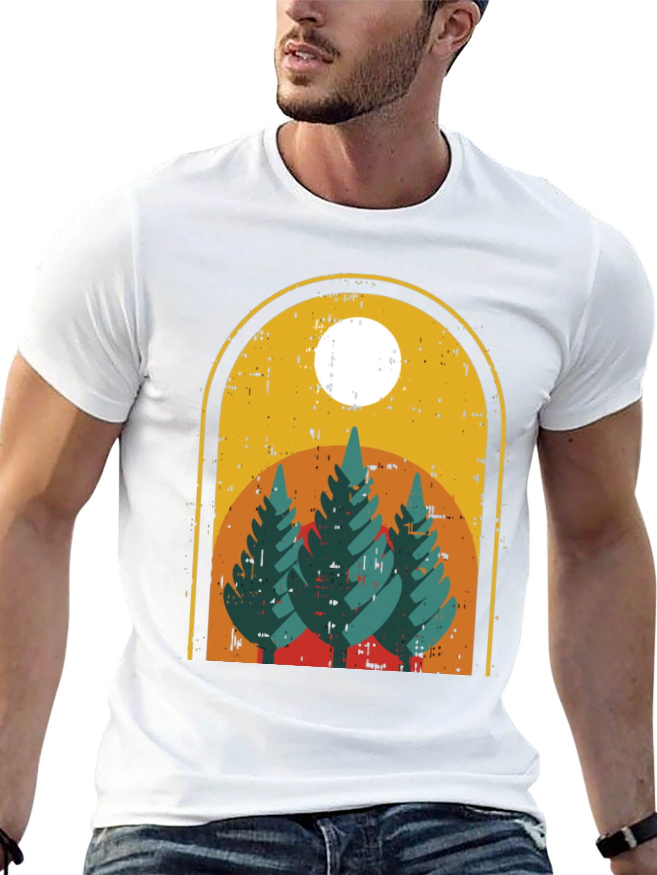 Retro Forest Graphic Tee - Black Cotton Blend