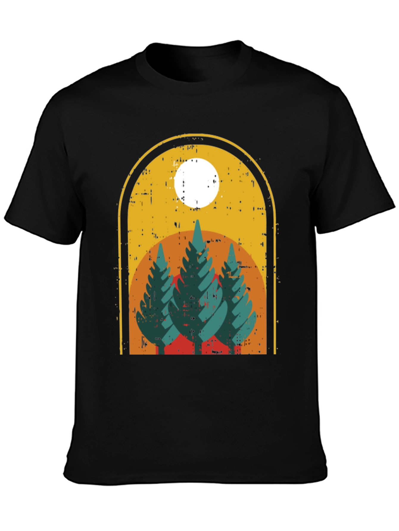 Retro Forest Graphic Tee - Black Cotton Blend