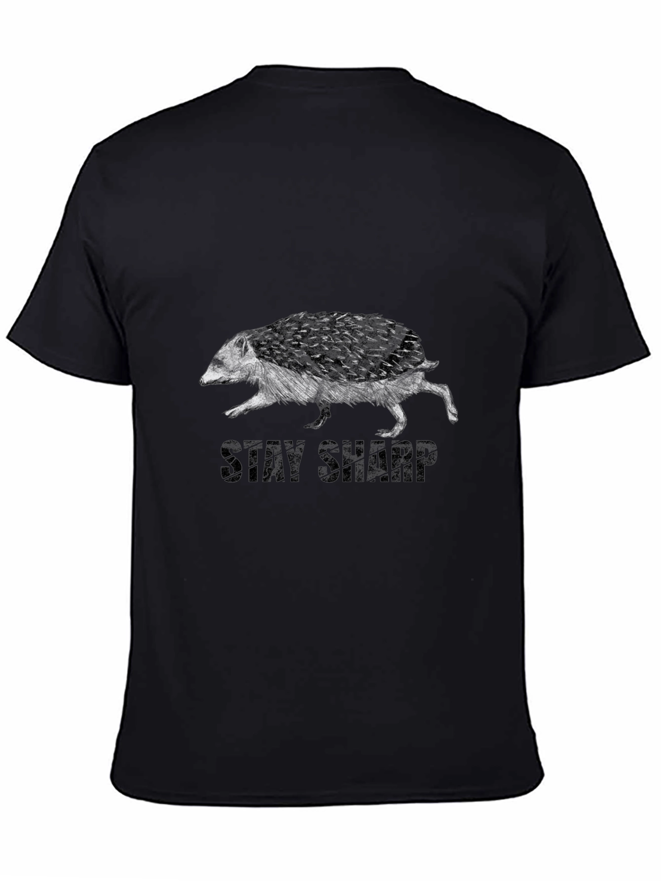 Stay Sharp Hedgehog Graphic Tee - Black Cotton Blend