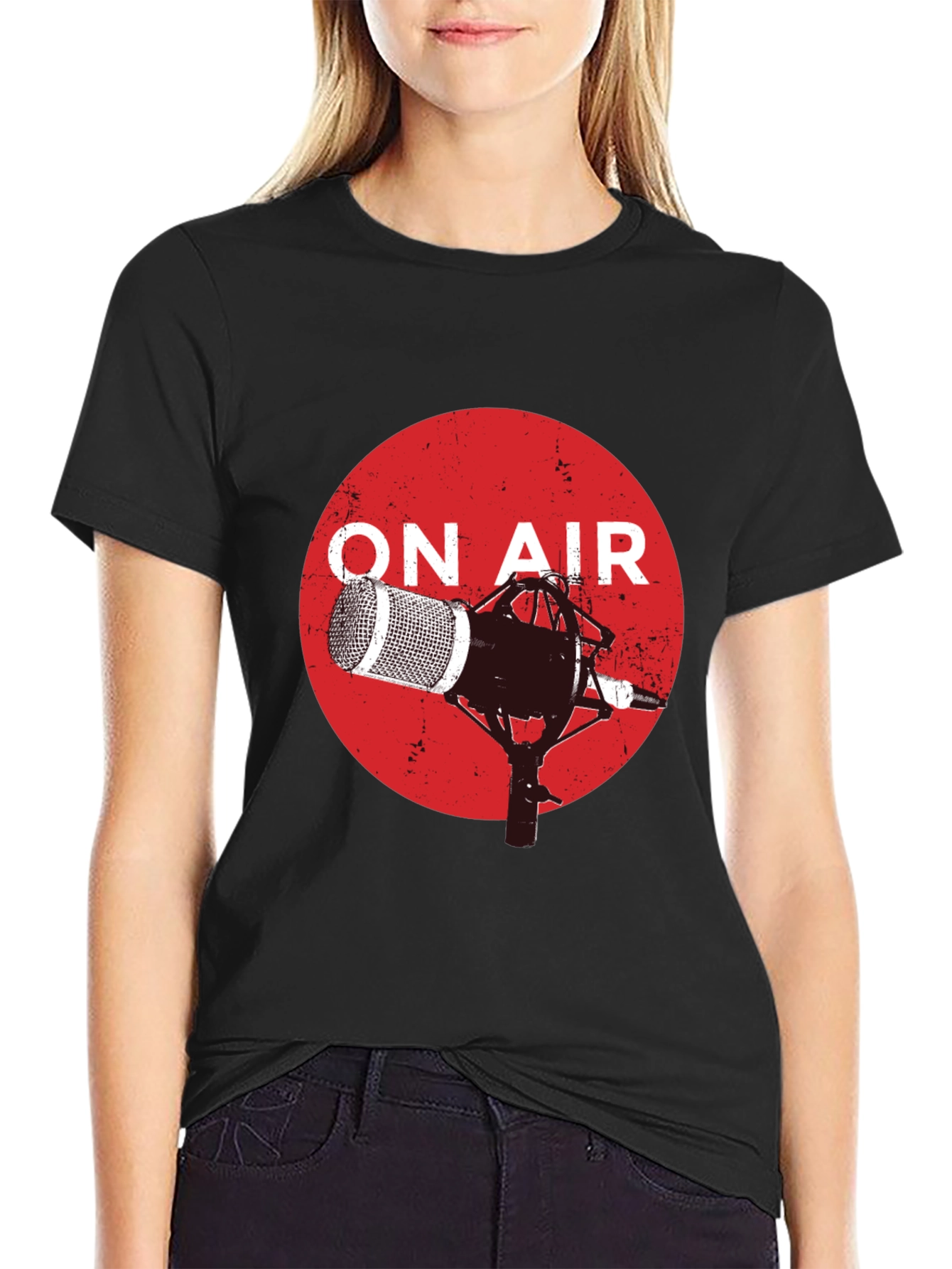 On Air Microphone Graphic Black T-Shirt