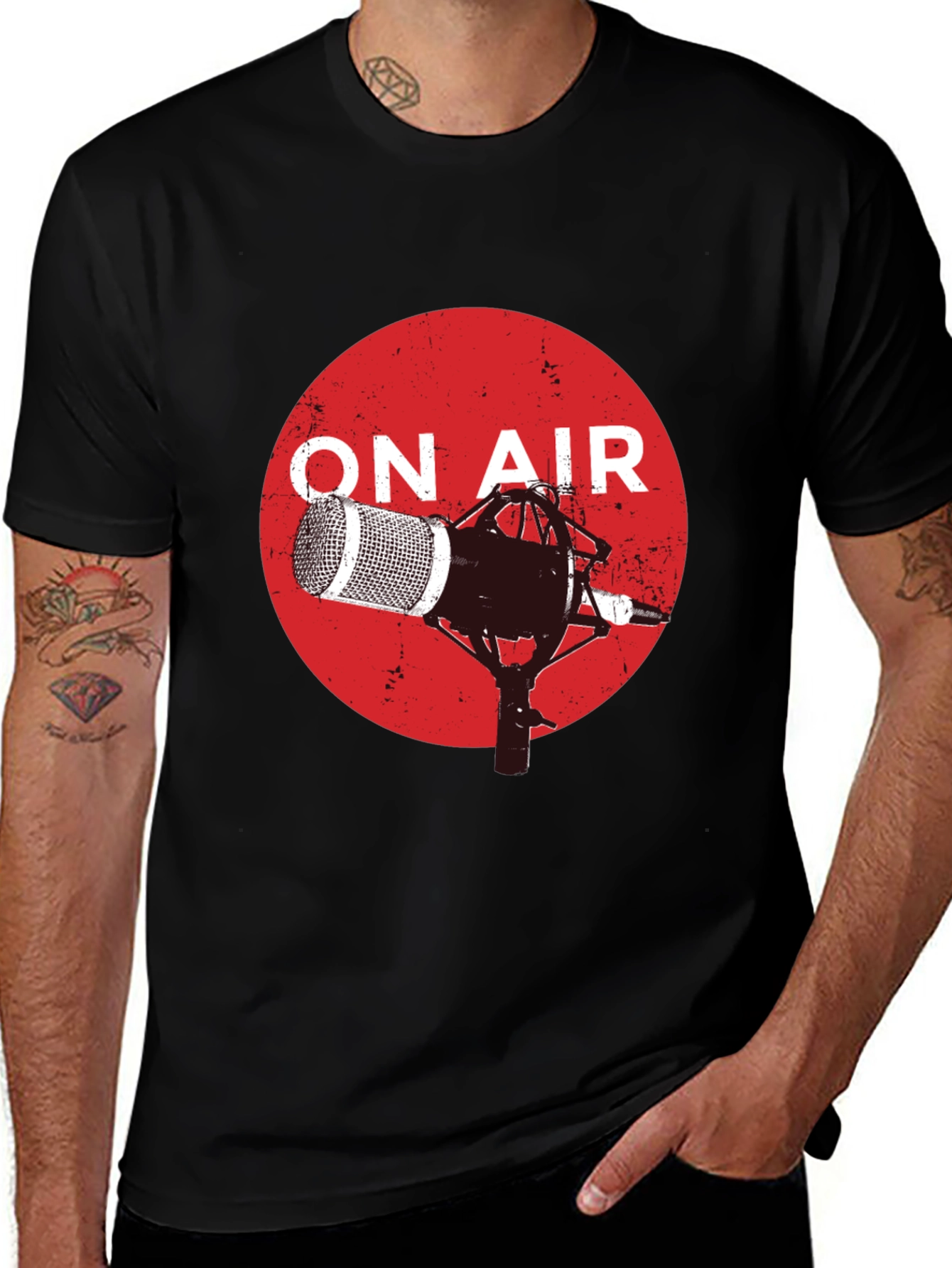 On Air Microphone Graphic Black T-Shirt