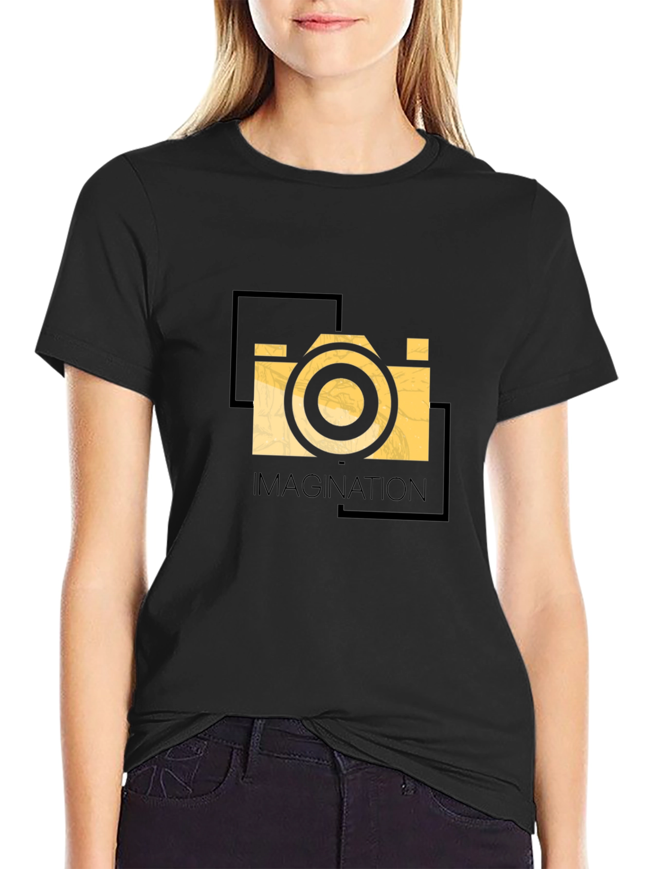 Imagination Camera Graphic T-Shirt - Black Cotton Blend