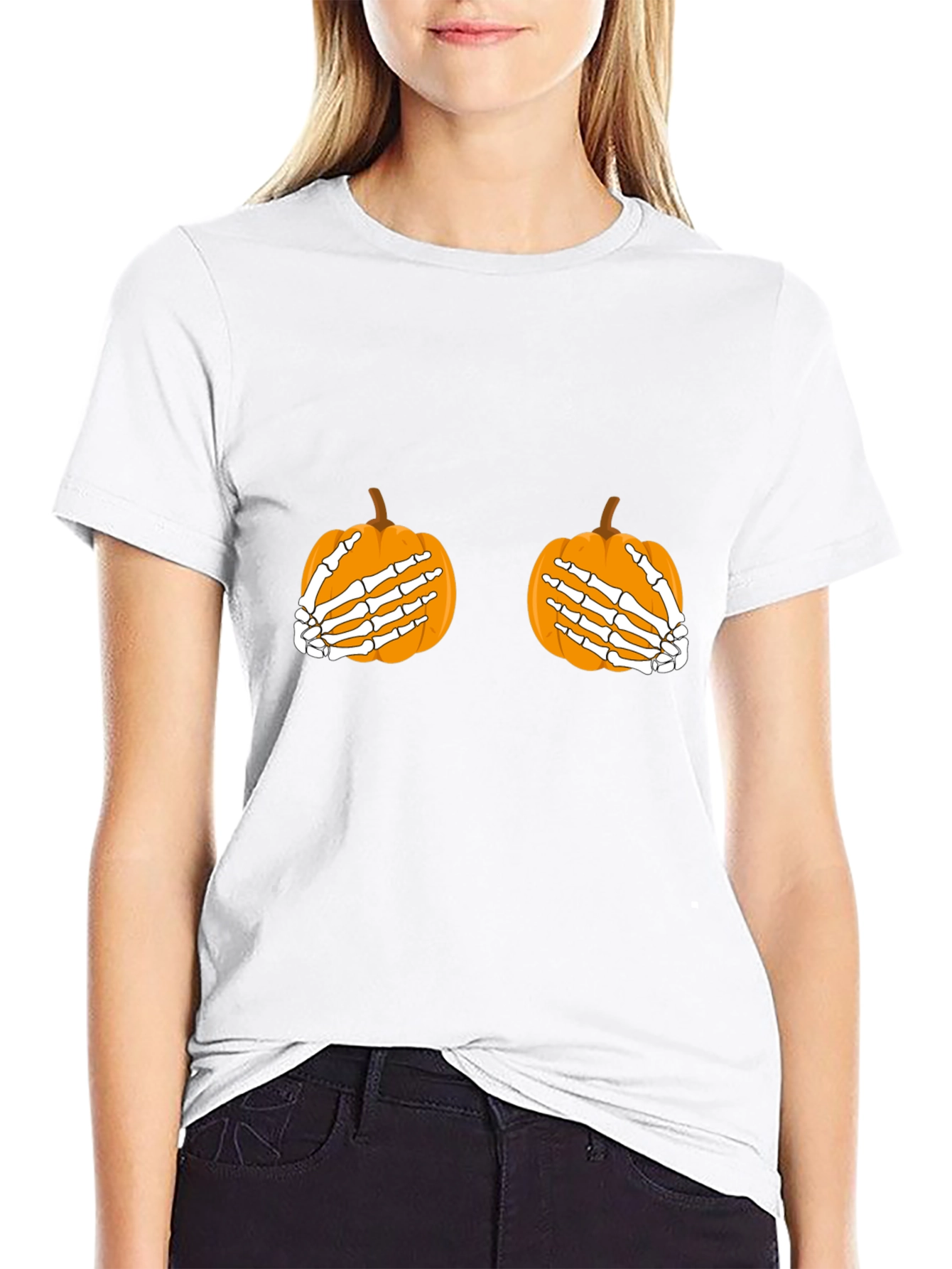 Halloween Pumpkin Skeleton Hands T-Shirt
