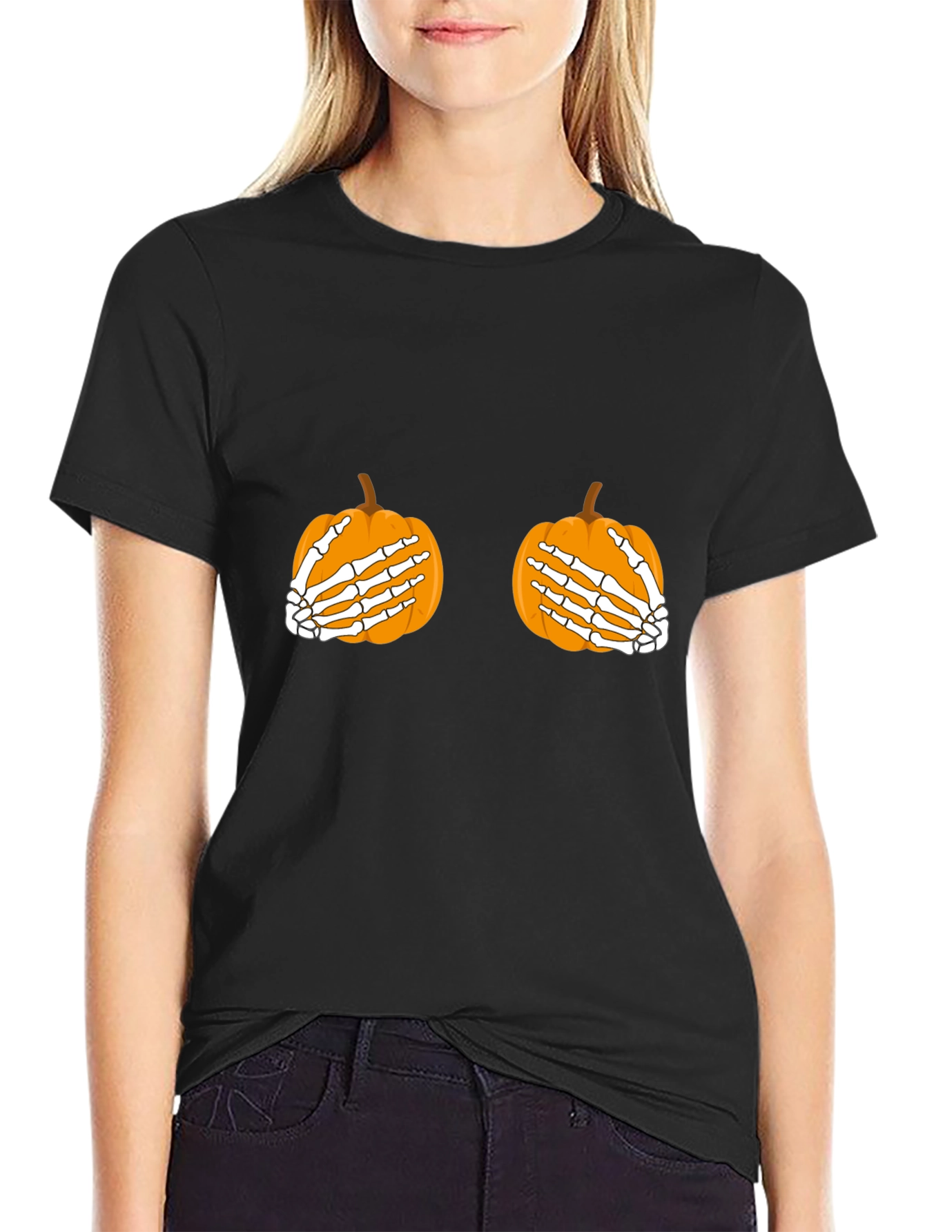 Halloween Pumpkin Skeleton Hands T-Shirt